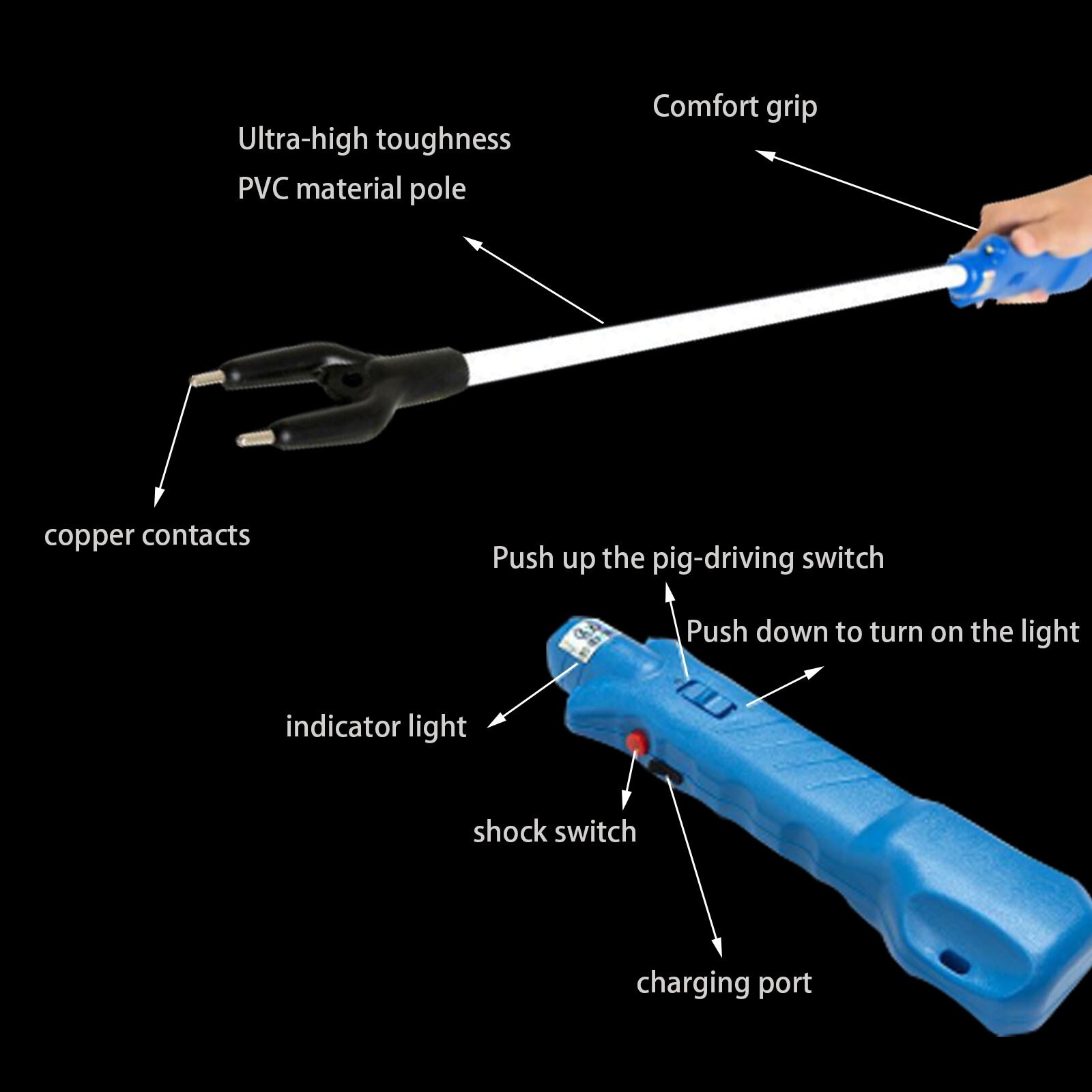 Rechargeable Livestock Prodw/ LED Electric Cattle Prod Stick 35cm/13.77in