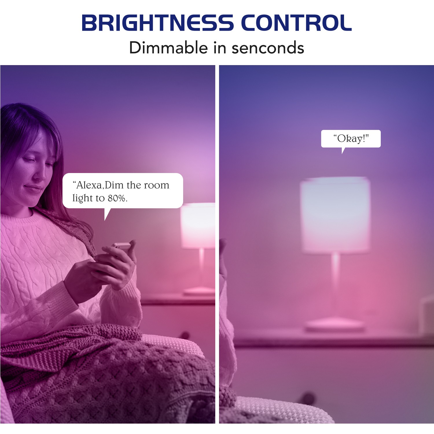 Dual Bulb: Smart (2 9W 806LM, w/ E26, Pack) Alexa/Google BT & Mode, WiFi RGBCW,