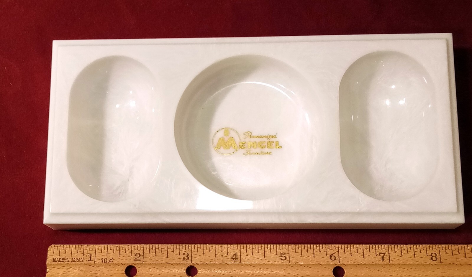 Vintage Mengel Furniture Change Coin Tray White Marble Look 8.25" jewelry holder