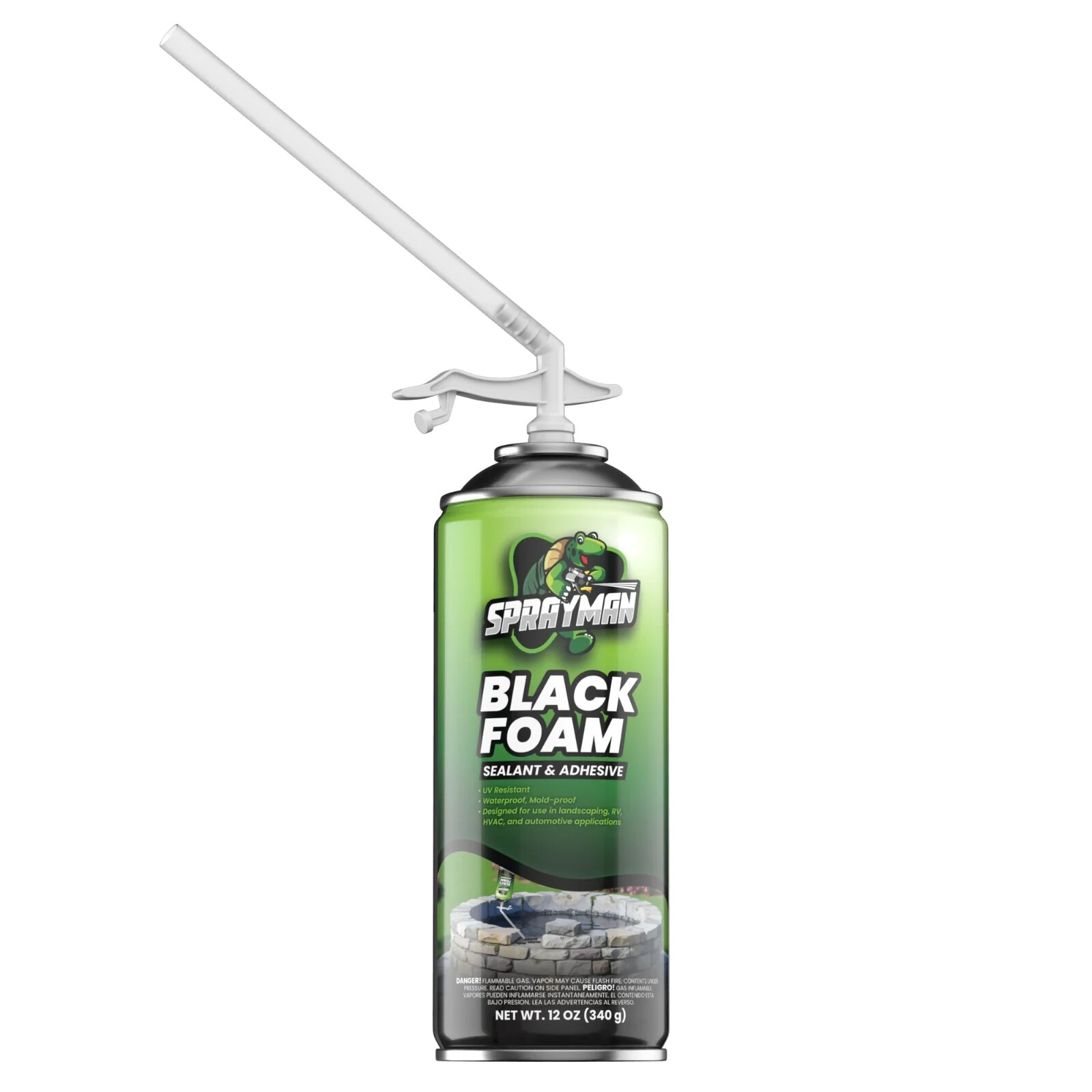 Sprayman Black Foam Sealant - Pond Waterfall Landscaping, 12oz 2 Pk - Straw Use
