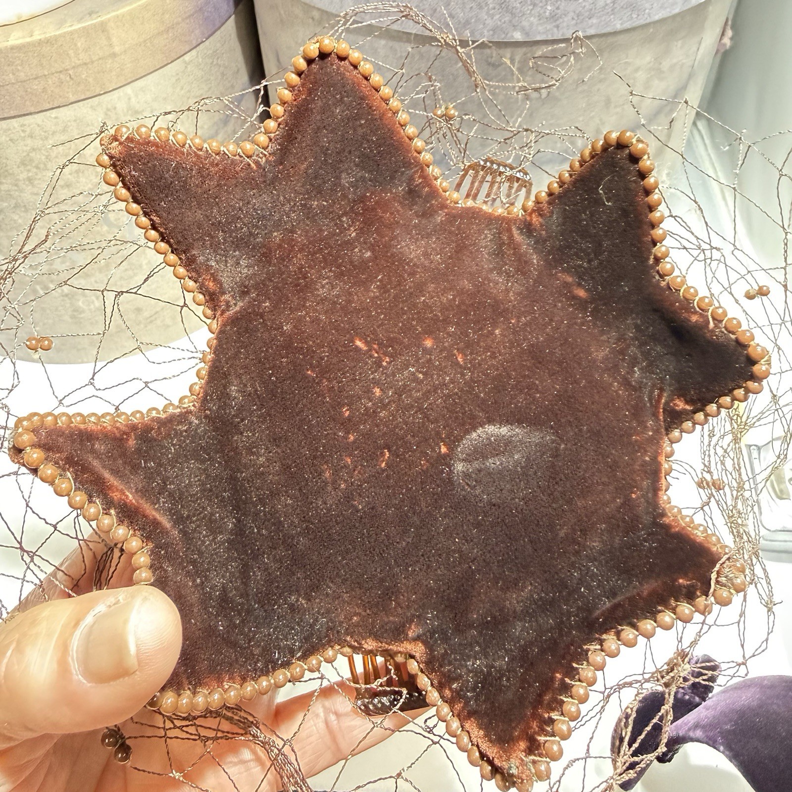 BES-BEN 1940s LOT Hat Original Box White Beaded Bows Job Lot for repair Vintage