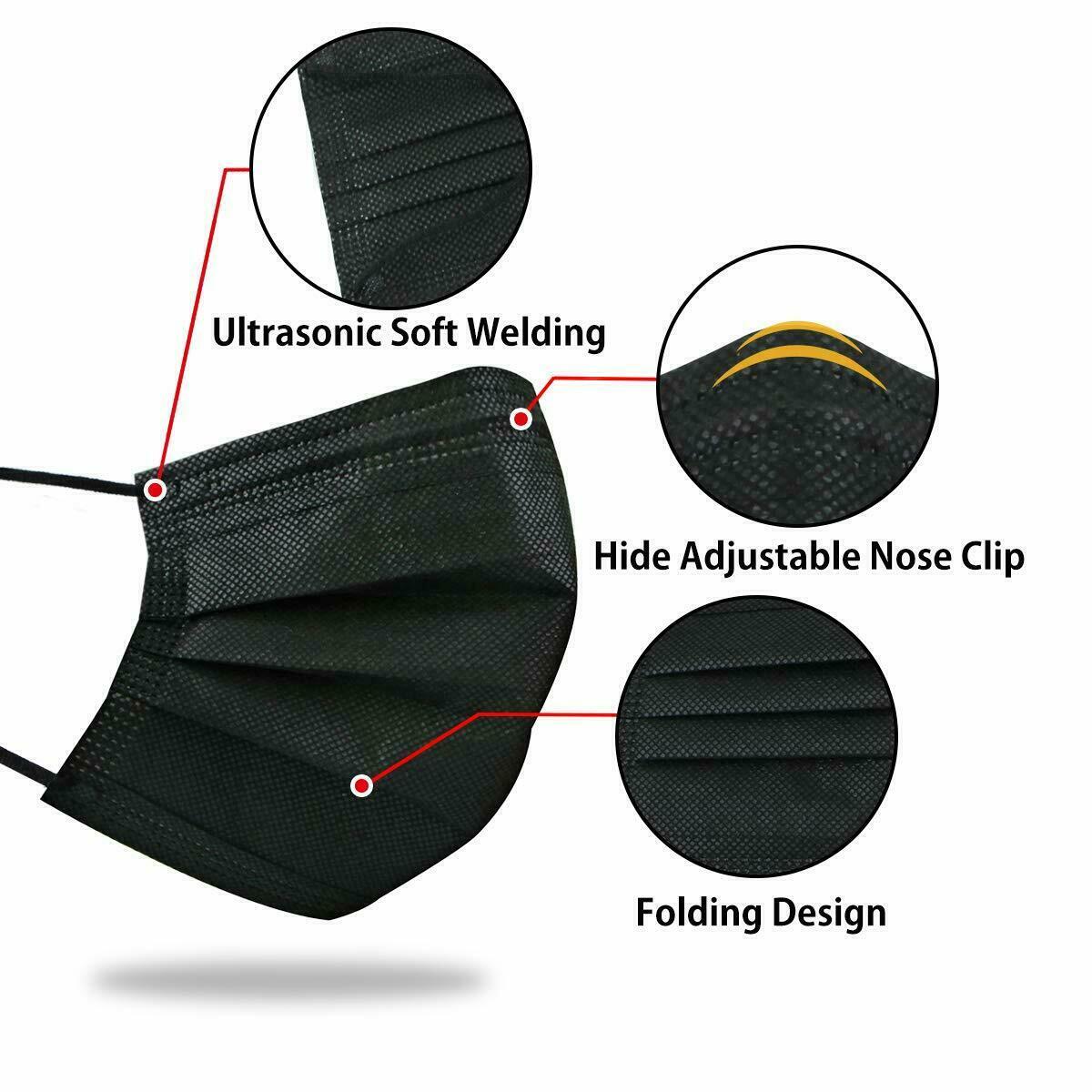 10/50/100 PCS Black Disposable Face Mask Non Medical 3-Ply Earloop Dust Cover