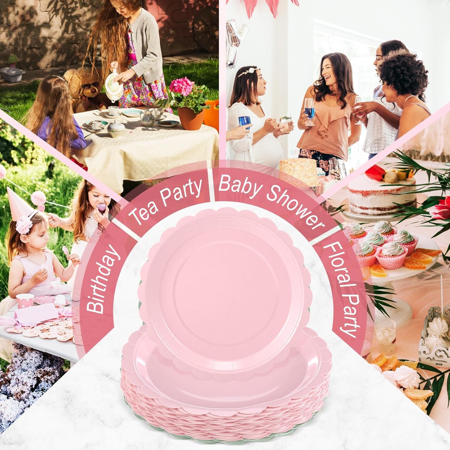 50 Disposable Scalloped Plates in Light Pink for All Occasions