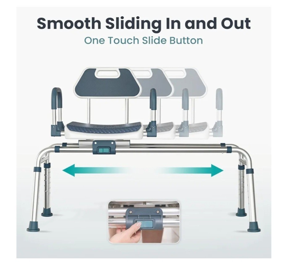 Sliding Shower Chair Tub Transfer Bench with Swivel Seat, Shower Bench, Blue