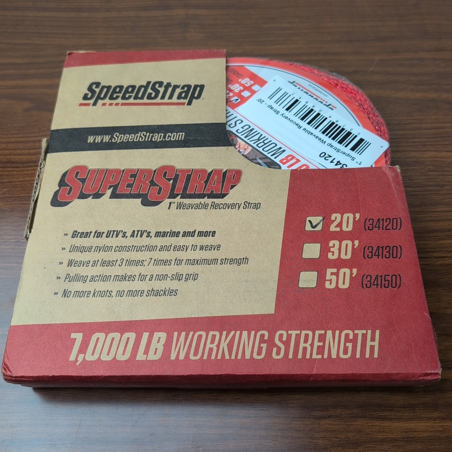 SpeedStrap 34120 SuperStrap Weavable Recovery Tow Strap 1" x 20' 7,000lb UTV