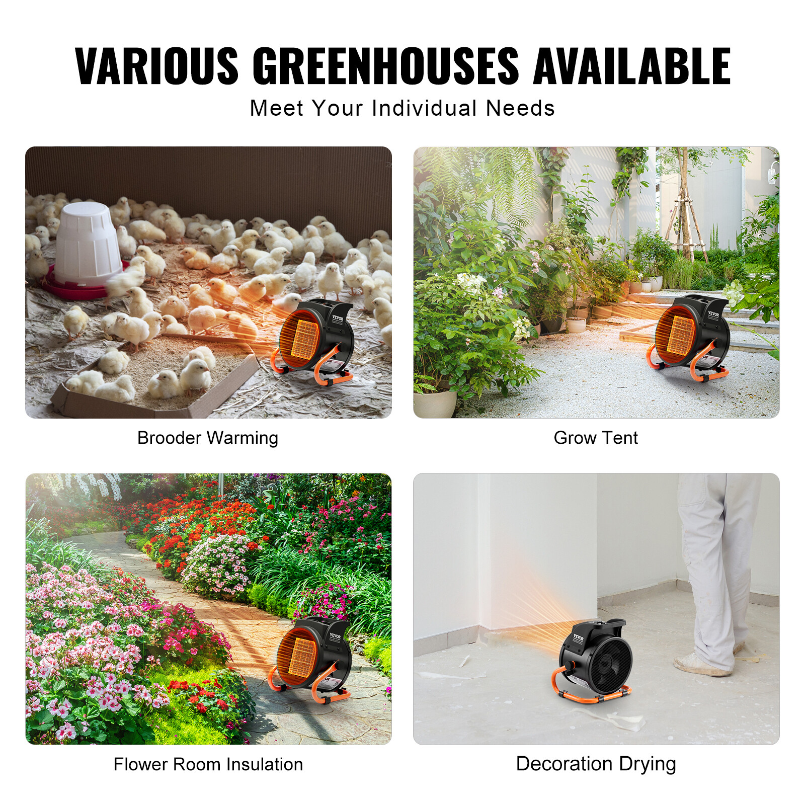 VEVOR Greenhouse Heater 1500W PTC Fast Heating Overheat Protection 3-Speed