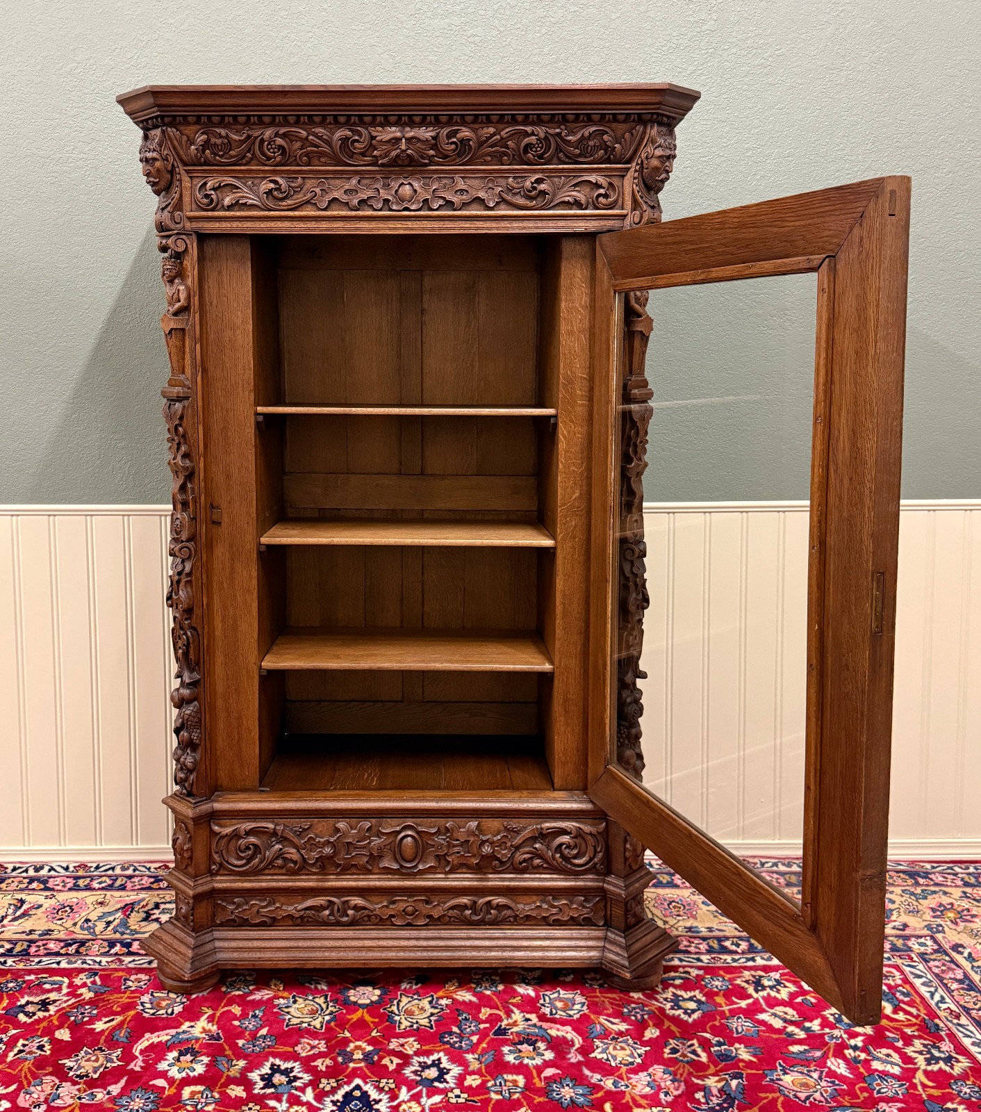 Antique French Renaissance Revival Bookcase Cabinet Side Doors Oak c. 1880s