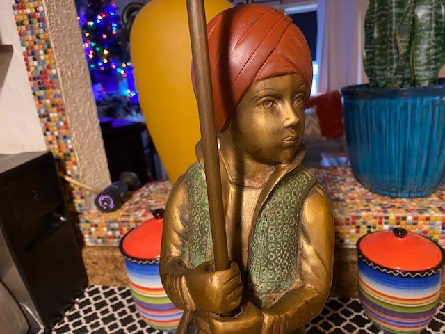 ANTIQUE BRONZE MIDDLE EASTERN COLD PAINT , NUBIAN?CANDELABRA! 16 LBS EACH!