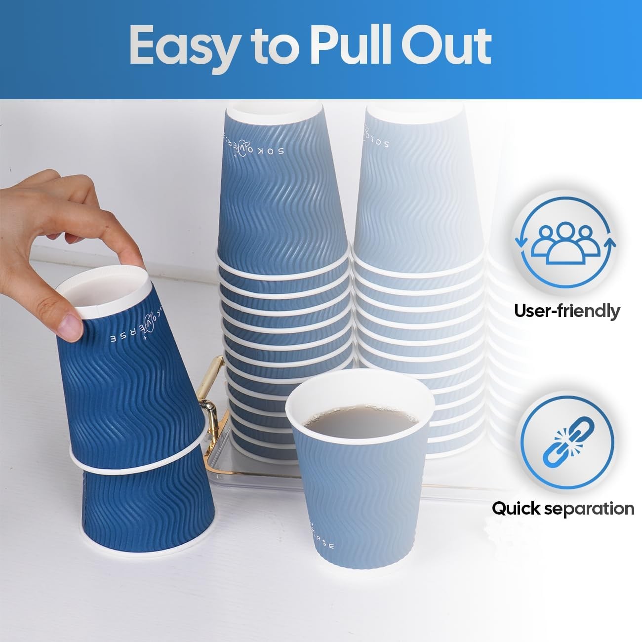 Navy Blue 12oz Paper Cups - Disposable Ripple Wall for All Occasions