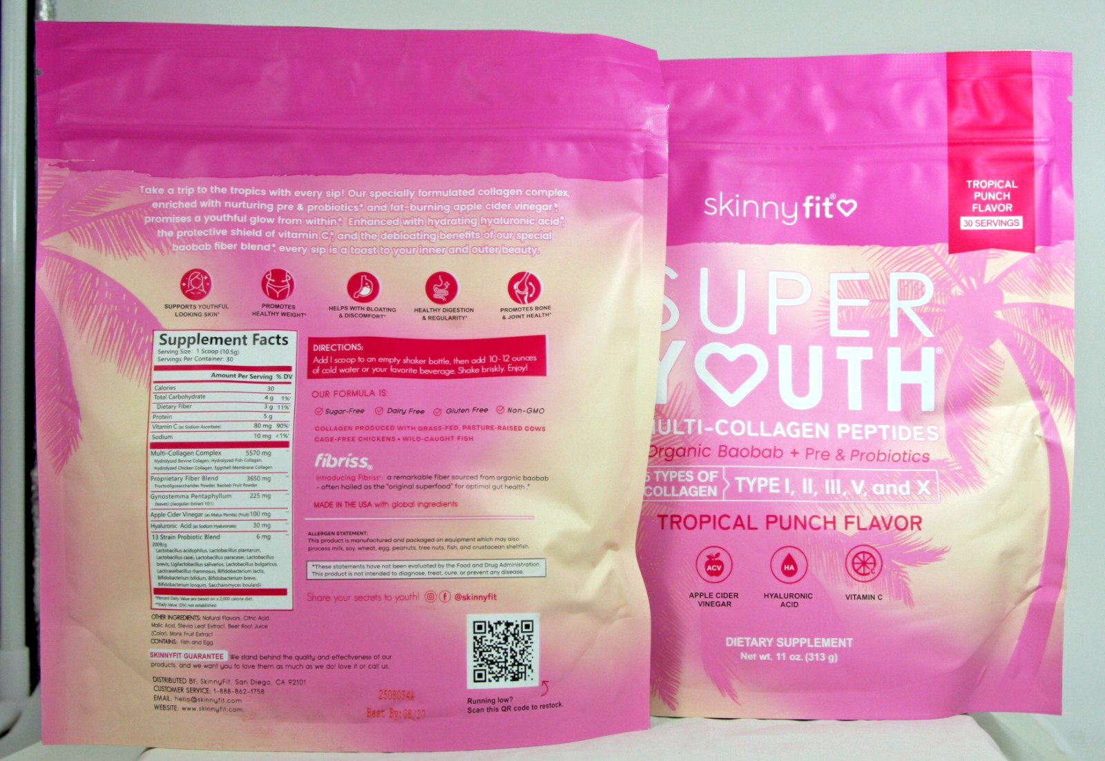*2 Pack* Skinny Fit Super Youth Collagen Peptides - Tropical Punch - EXP: 08/27