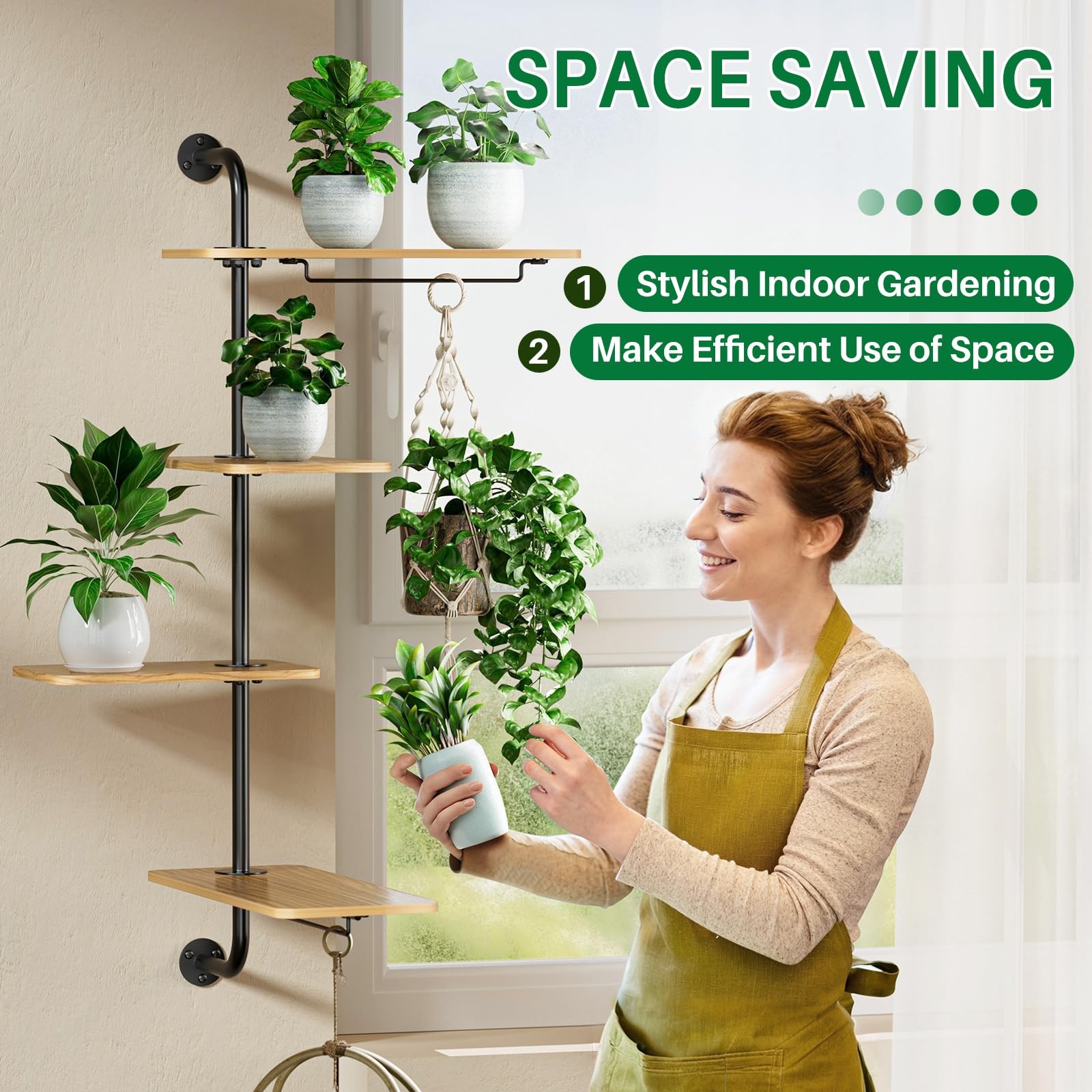 DELLAN 4-Tier Rotating Window Plant Shelf Wall Mounted Indoor Hanging Plants