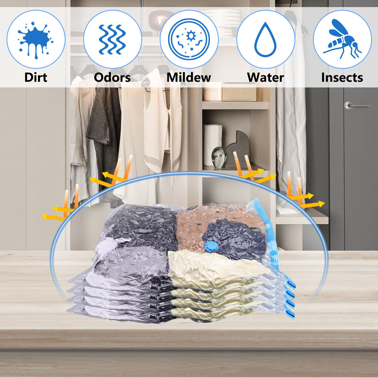 12Pcs Vacuum Storage Bags - 2 Jumbo, 5 Large, 5 Medium - Space Saver+Hand Pump