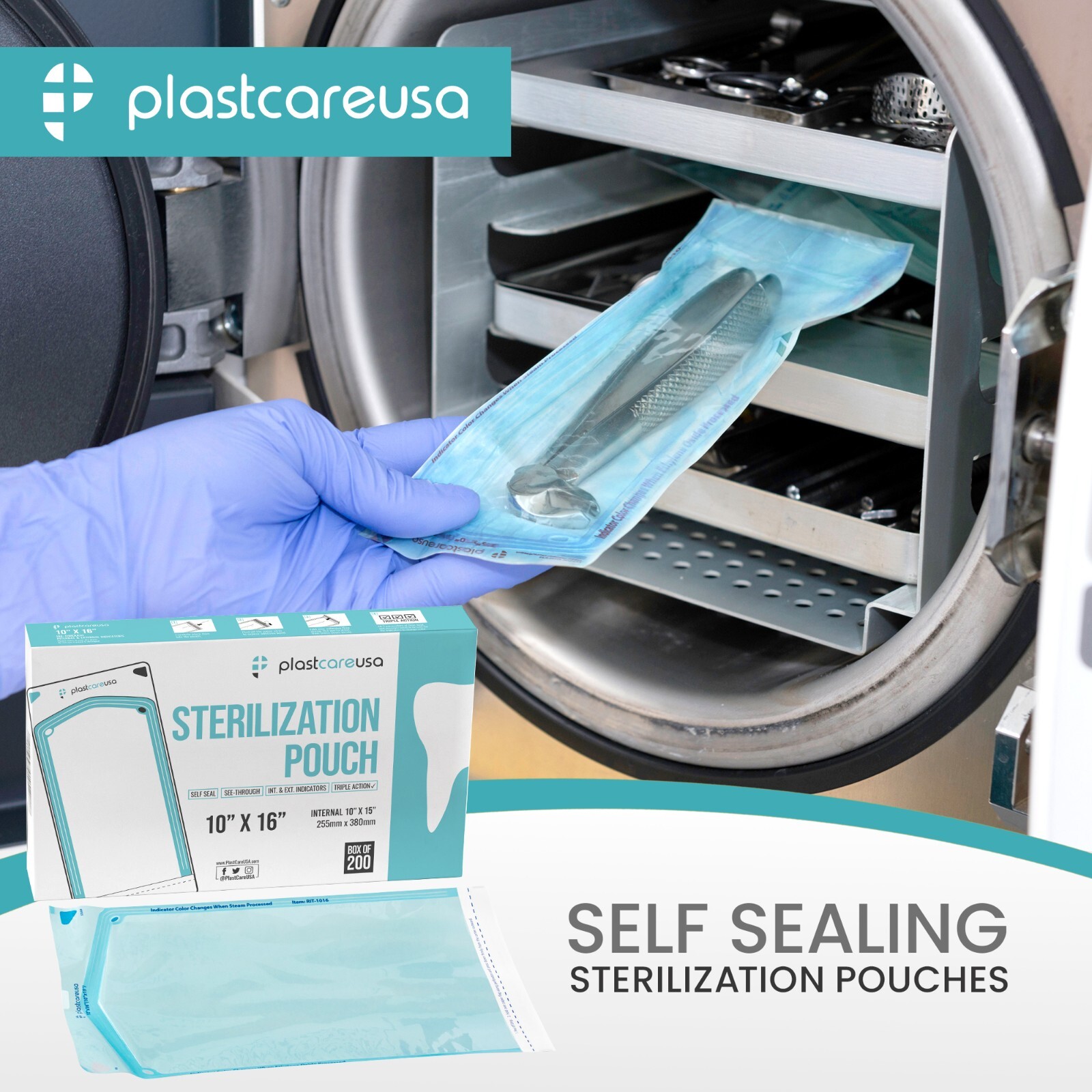 10" x 16" Self-Sealing Sterilization Pouches for Autoclave (1 Box of 200)