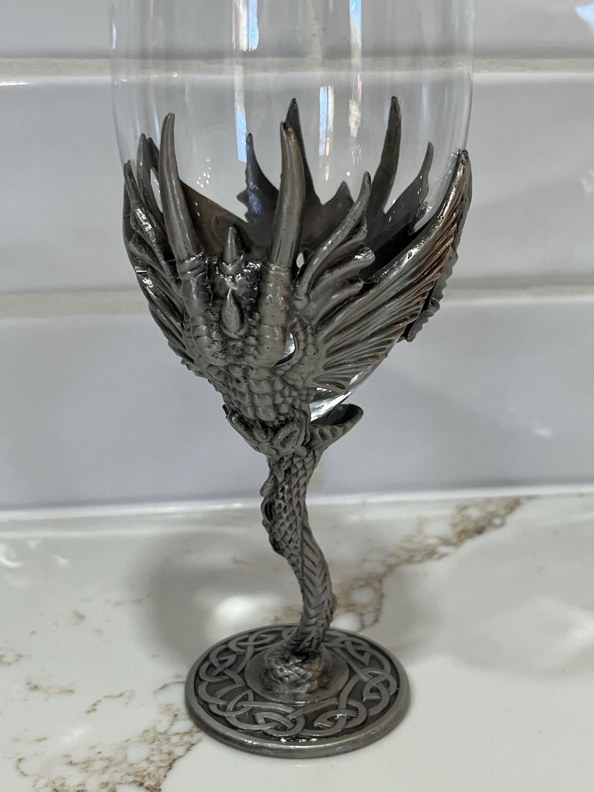 Vintage 8.50 “ Veronese Myths & Legends Pewter & Glass Dragon Wine Goblet