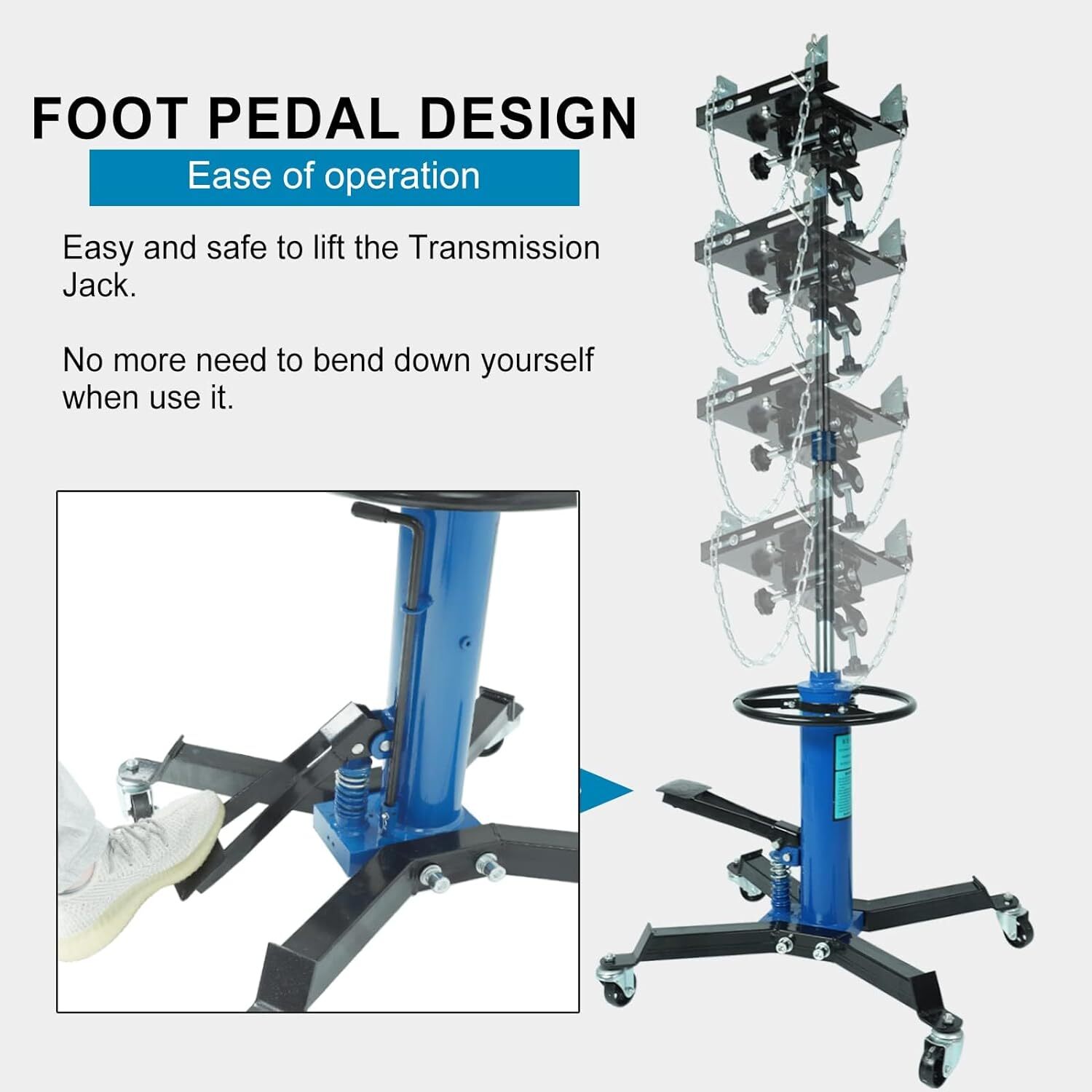 2 Stage Transmission Jack,2 Stage Hydraulic 1660lbs, 360° Swivel Wheel