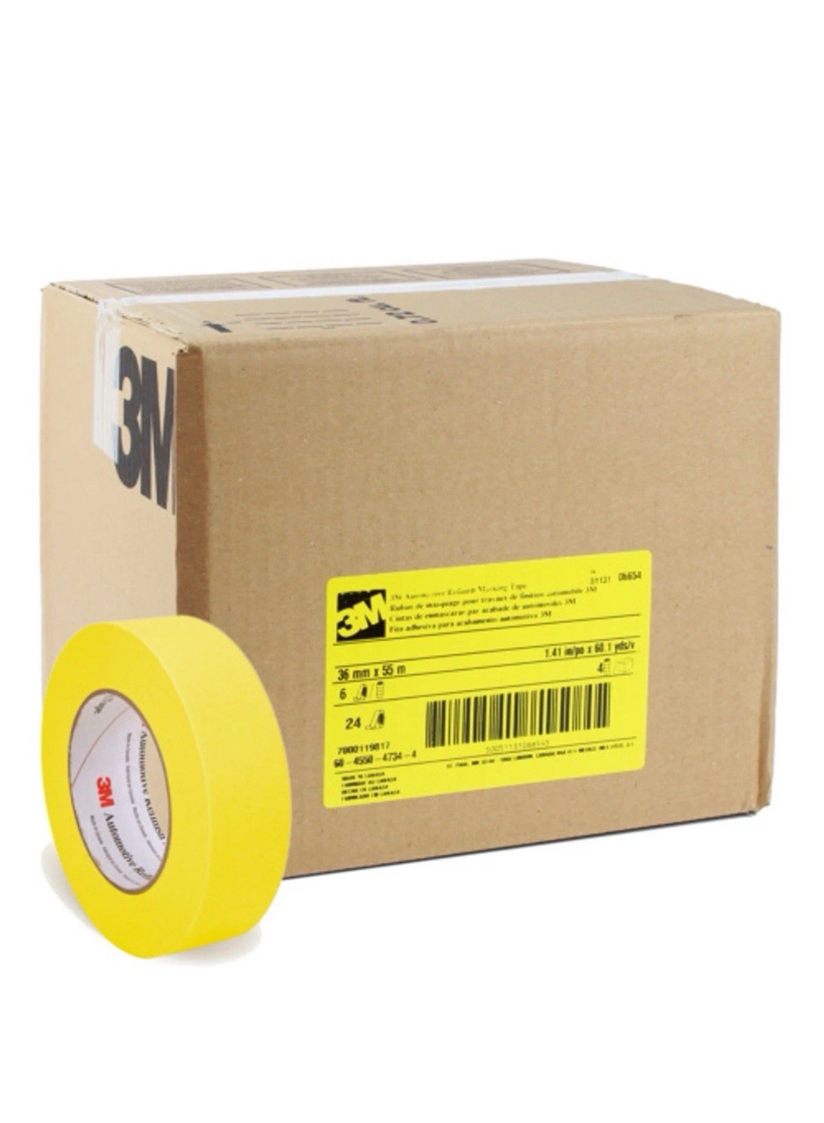 3M 06654 Automotive Refinish Yellow Masking Tape Rolls 1.5 in. (Case/24 Rolls)