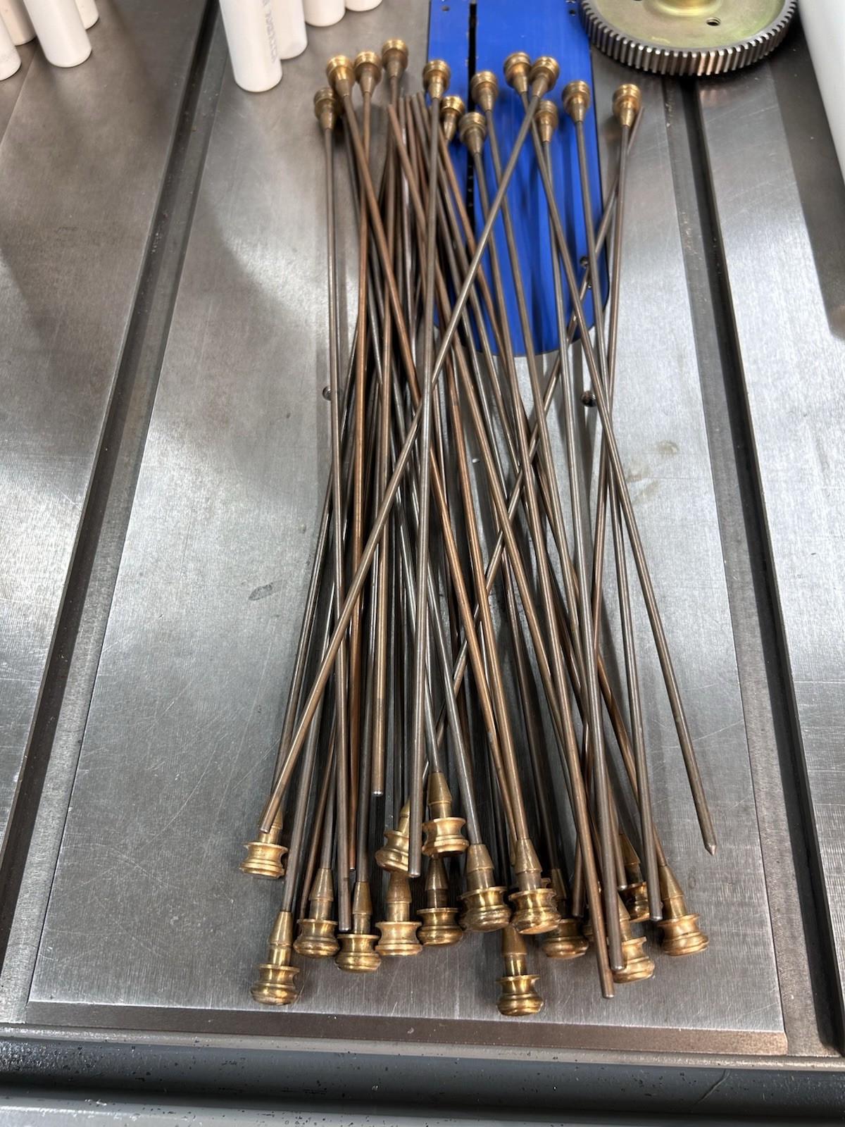 QTY 1 ANTIQUE CARD CATALOG SKEWER ROD WITH BRONZE KNOB AND BRONZE PLATED ROD