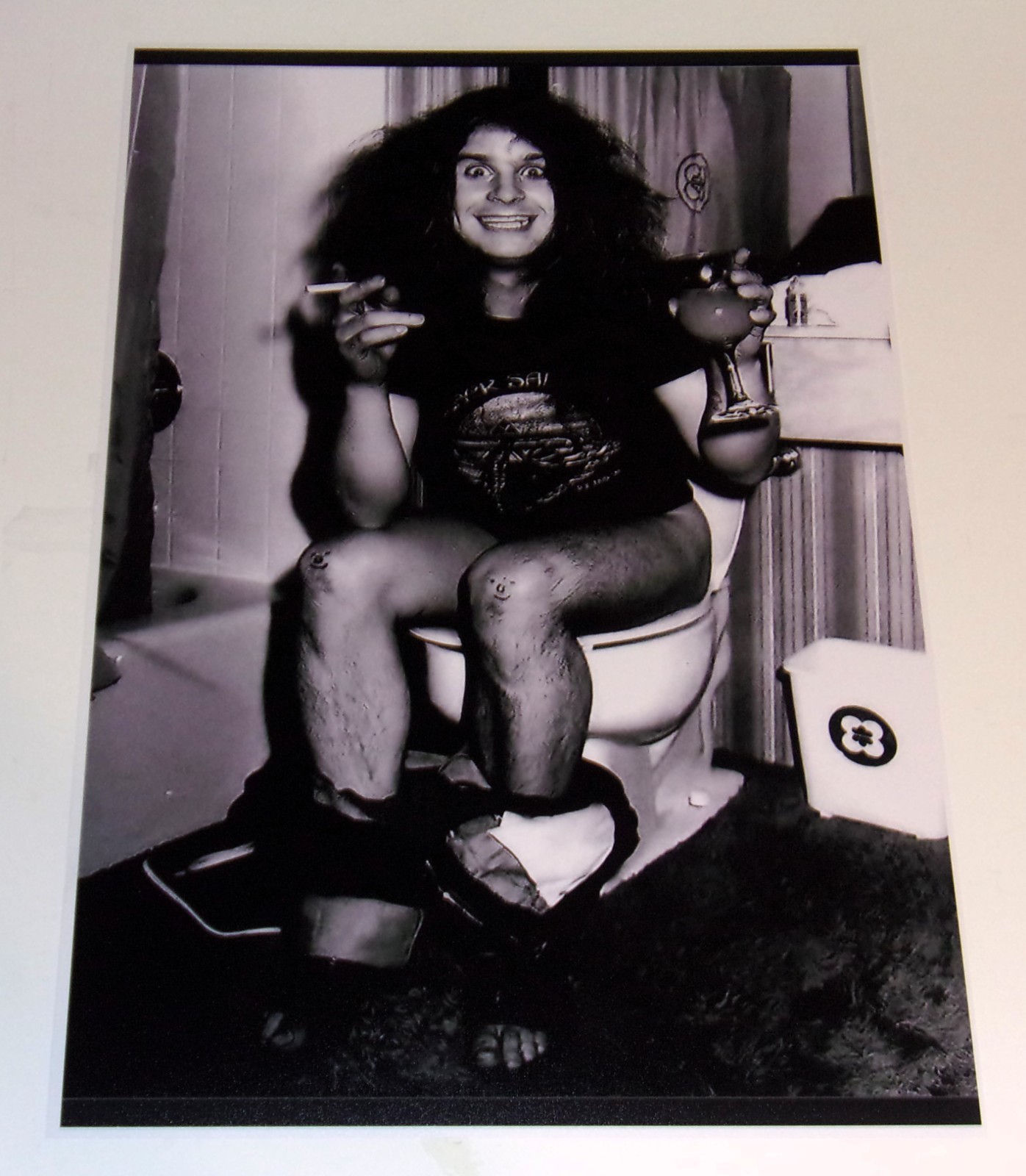 Large Ozzy Osbourne in Bathroom 1980s Funny! Black Sabbath Poster 19"x13"