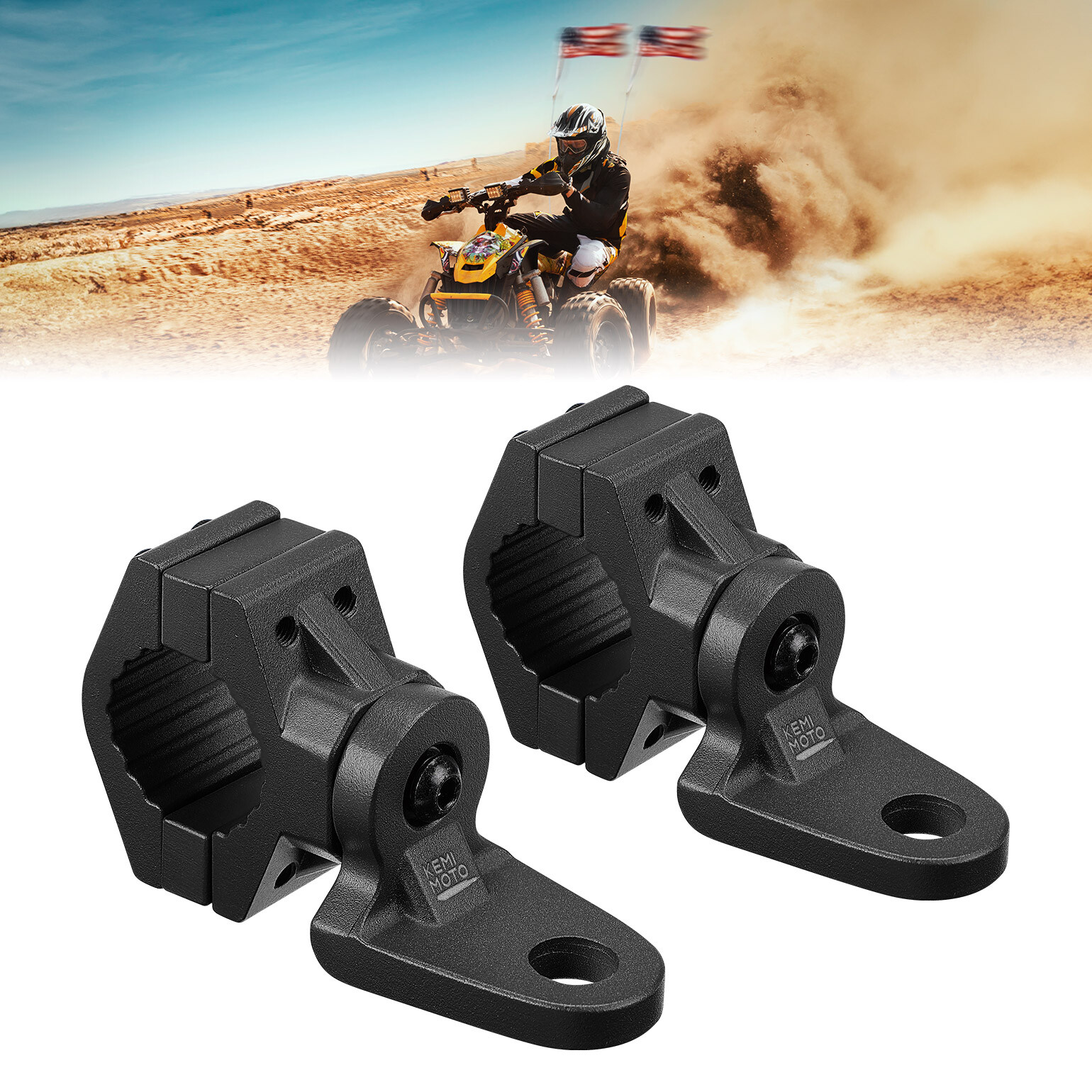 KEMIMOTO 2PC 7/8-9/8" ATV Flag Whip Light Mount Brackets for Yamaha Can-Am