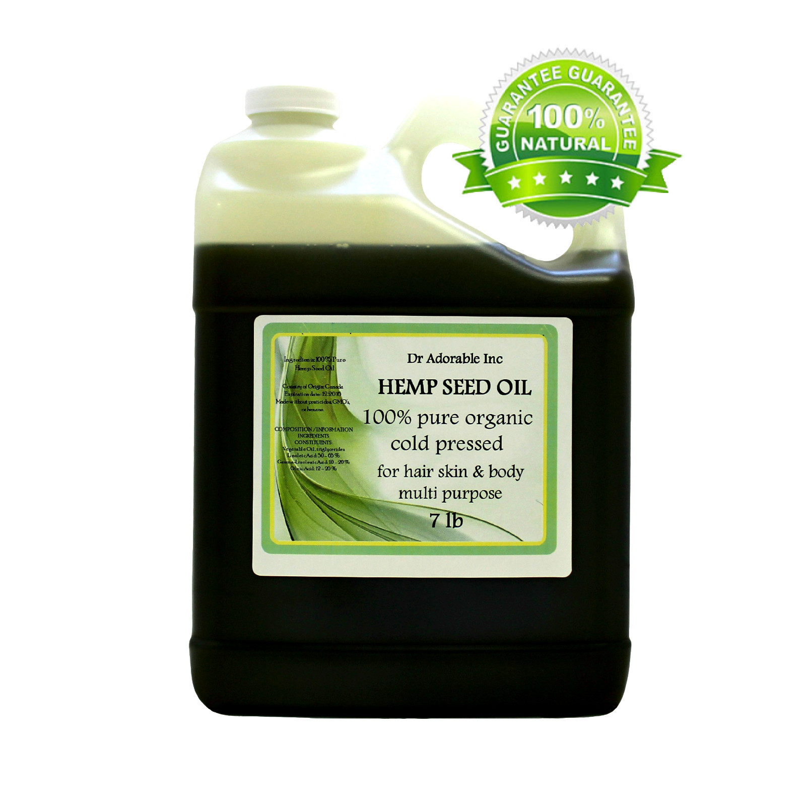 HEMP SEED OIL 100% Pure ORGANIC COLD PRESSED VIRGIN 2 oz- Gallon Free Shipping