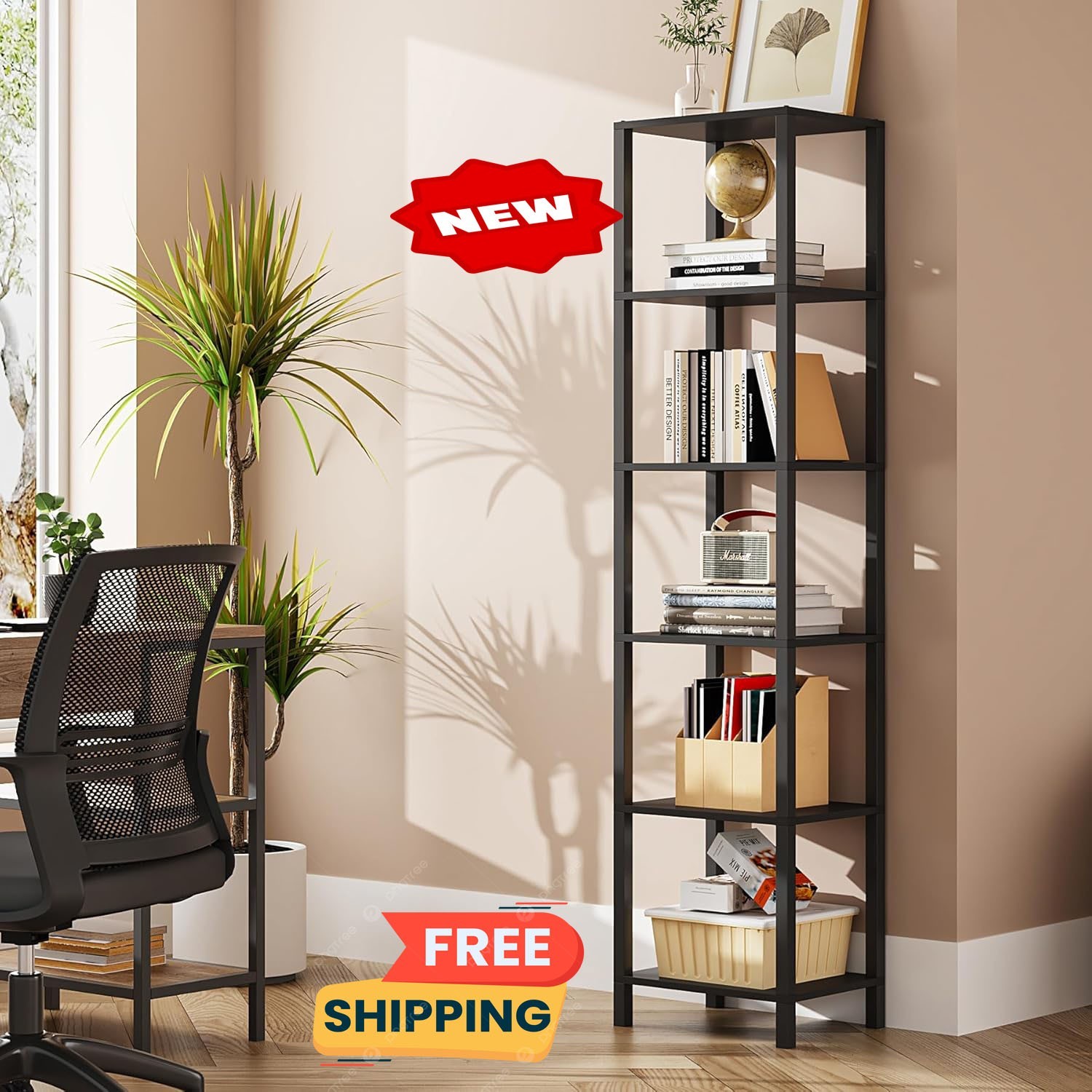 Estantería alta de 6 niveles, estantería estrecha para espacios pequeños, estant