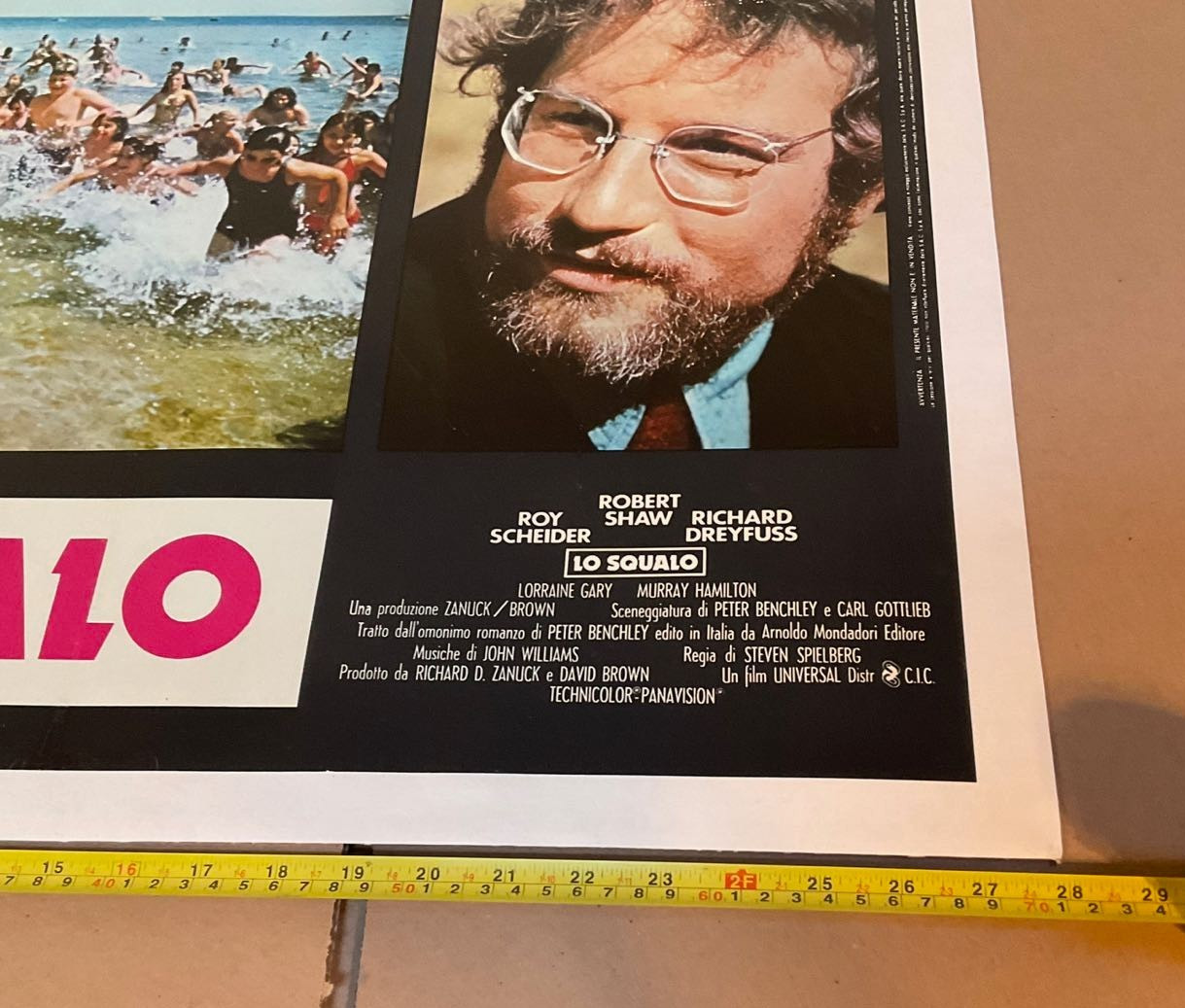 VINTAGE ORIGINAL JAWS SPIELBERG ITALY LARGE 28" X 20" MOVIE POSTER LO SQUALO