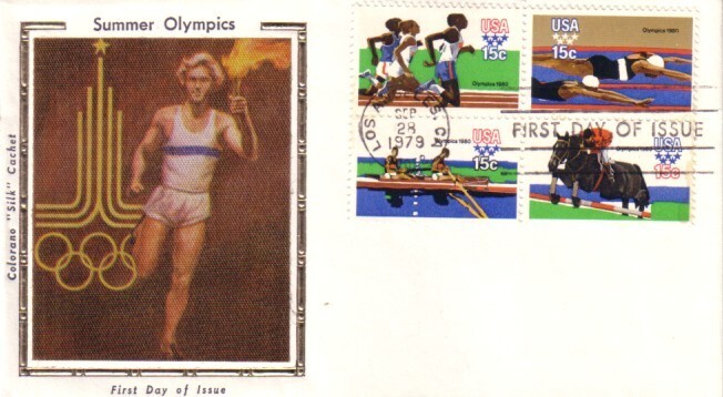 1980 Summer Olympics 1979 First Day of Issue Cover FDC (Colorano Silk Cachet)