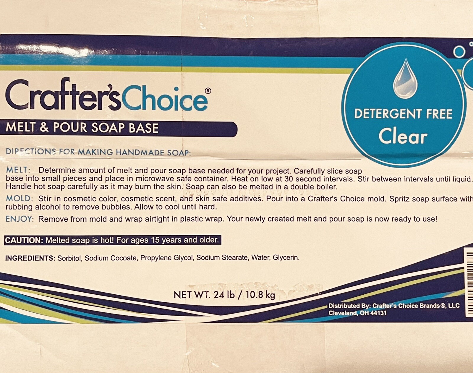 Crafter's Choice 24 LB CLEAR Melt and Pour Soap Base Detergent SLS/SLES Free USA