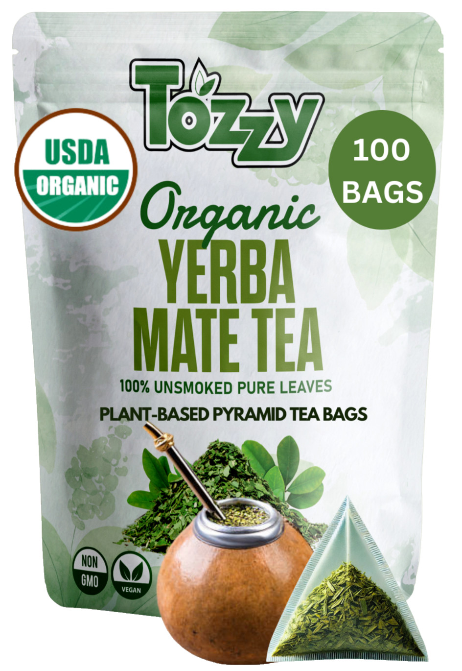 Organic Unsmoked Yerba Mate Tea Bags - 100 Count (Plant-Based Pyramid Tea Bags)