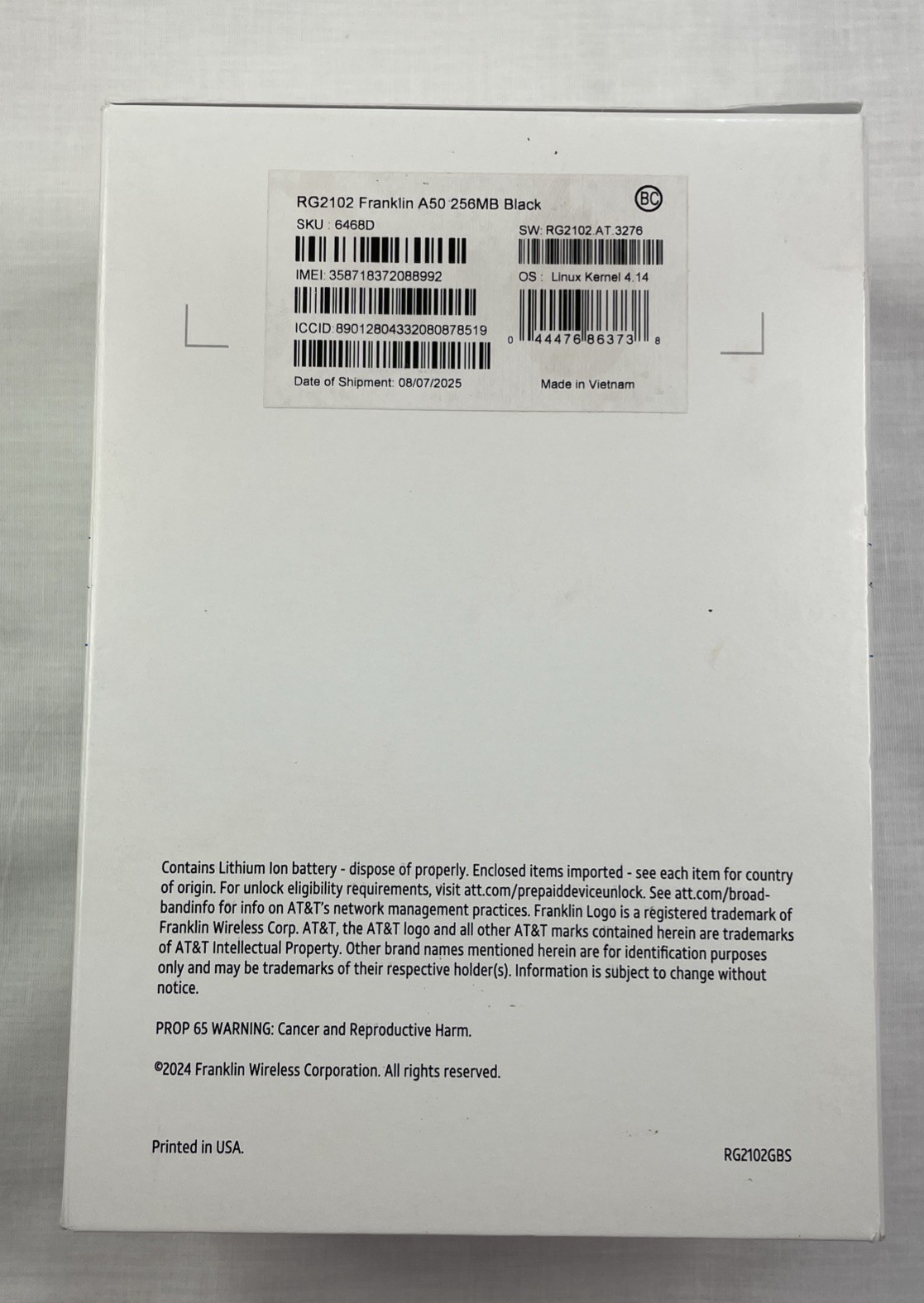 Franklin AT&T A50 5G RG2102 Mobile Hotspot 256MB Black
