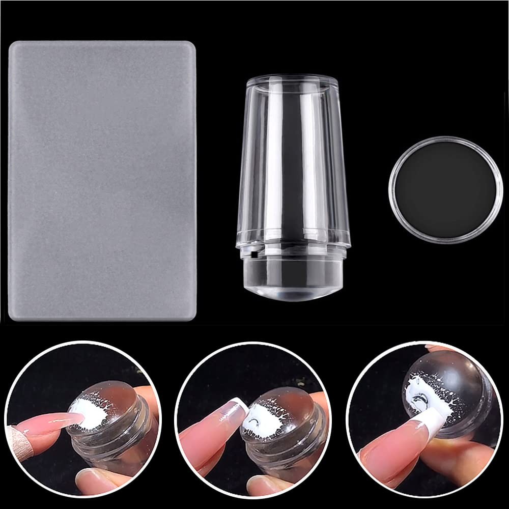 Silicone Head Nail Stamp Set with Scraper French Nail Art Template DIY Tool Lot