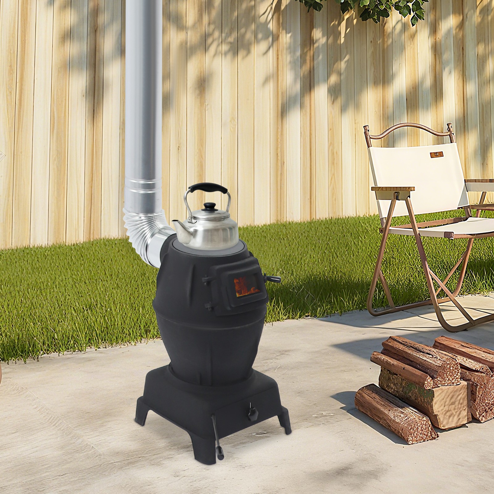 Fireplace Hot Tent Stove Wood Burning Stove Heating Cooking Stove w/Side Window