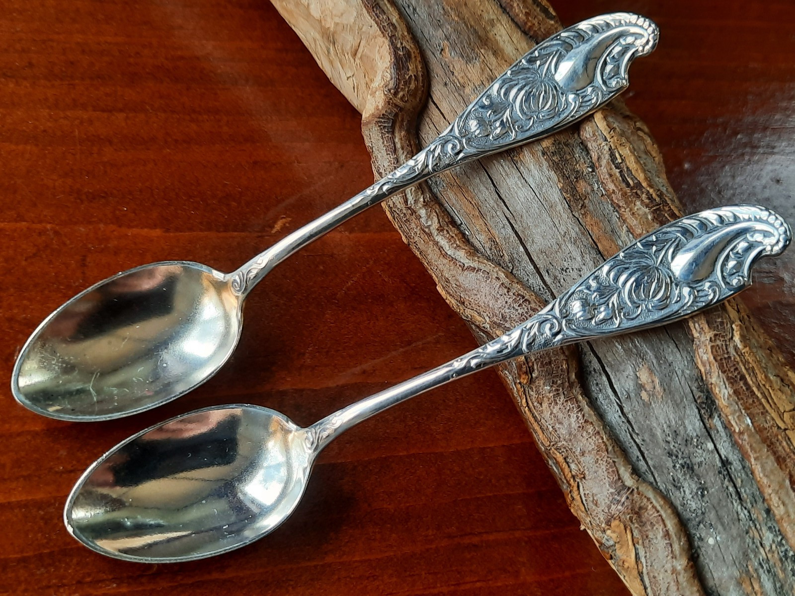 Pair Sterling Wood & Hughes Unknown Chrysanthemum Pattern Demitasse, No Mono