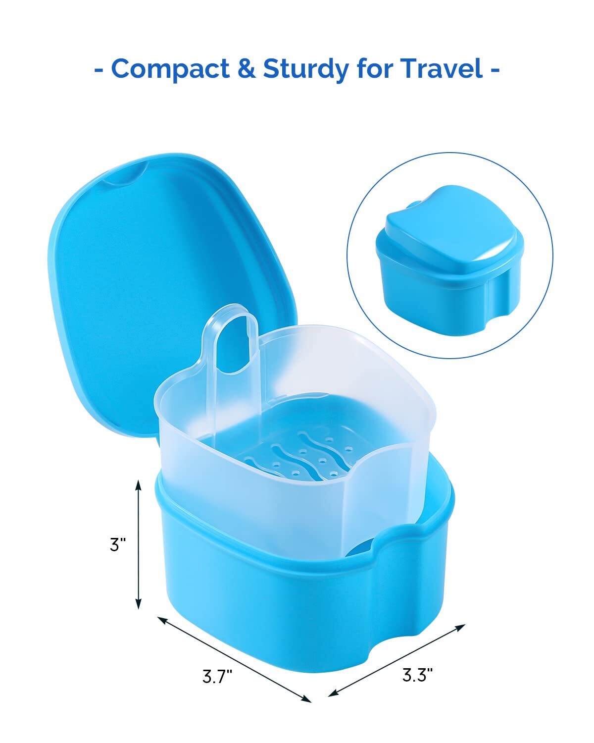 JMU Denture Bath Case Cup Box Holder Storage Soak Container with Strainer Basket