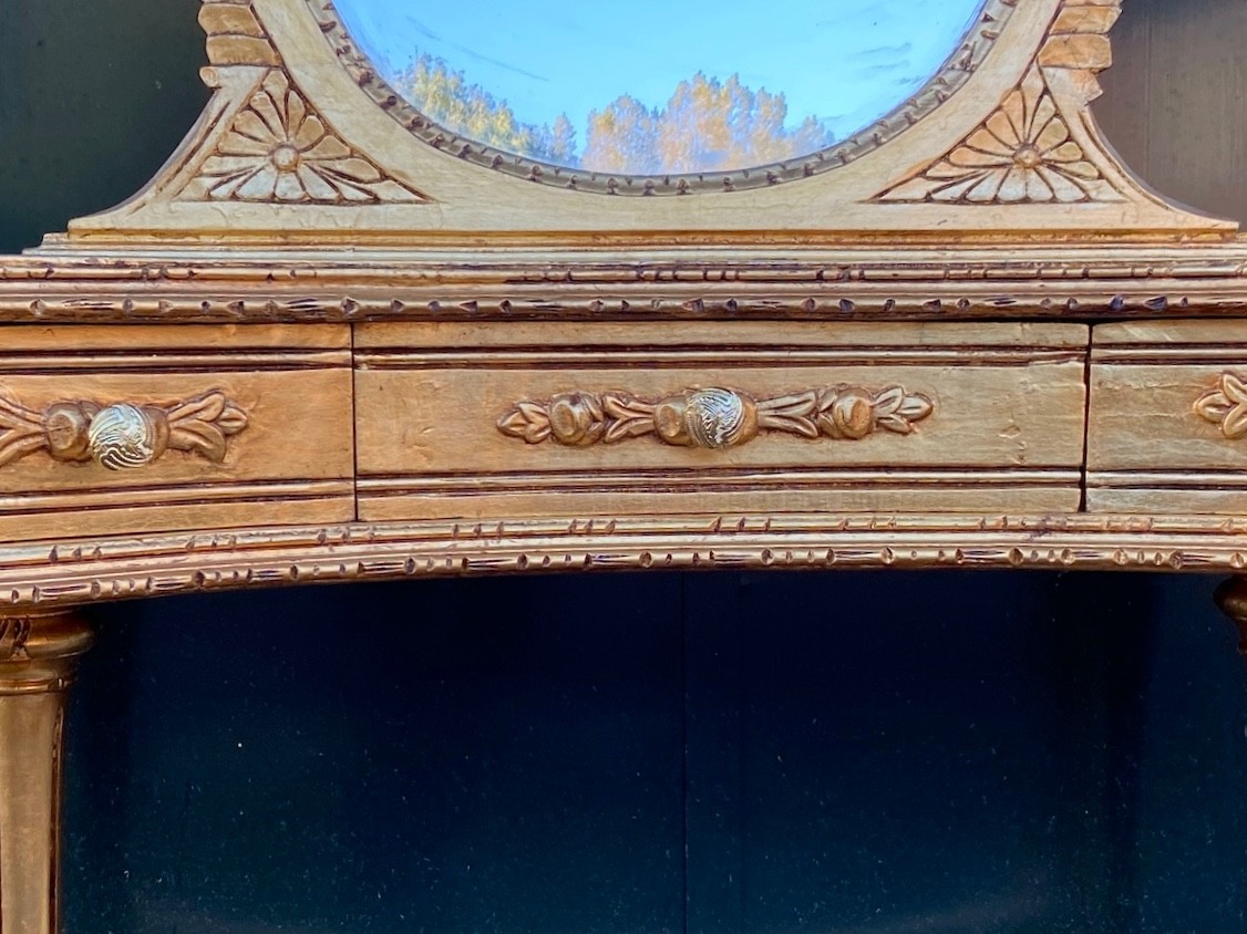 Vanity table with mirror French Louis XVI 1940s Gilt Beech Dressing Set