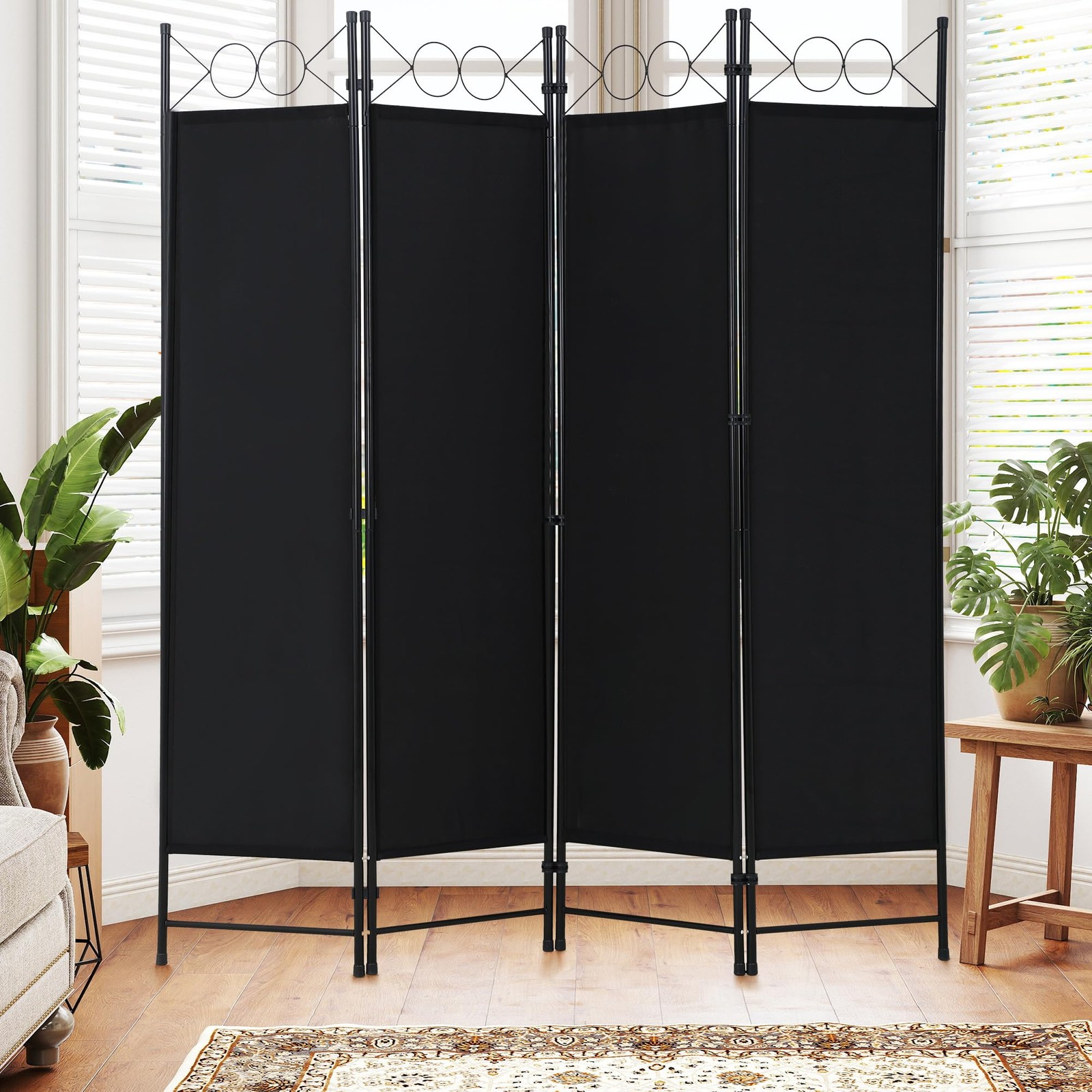 4 Panel Room Divider 6FT Steel Frame Screen Folding Privacy Divider Freestand...