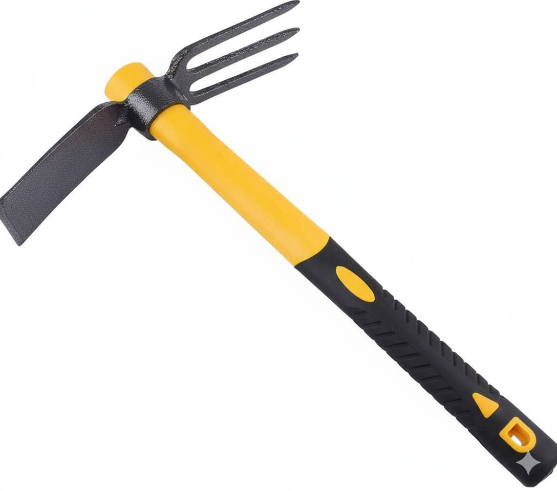 3 Sprongs Hoe Garden Rake with 15" Non-Slip Handle Tools for Digging