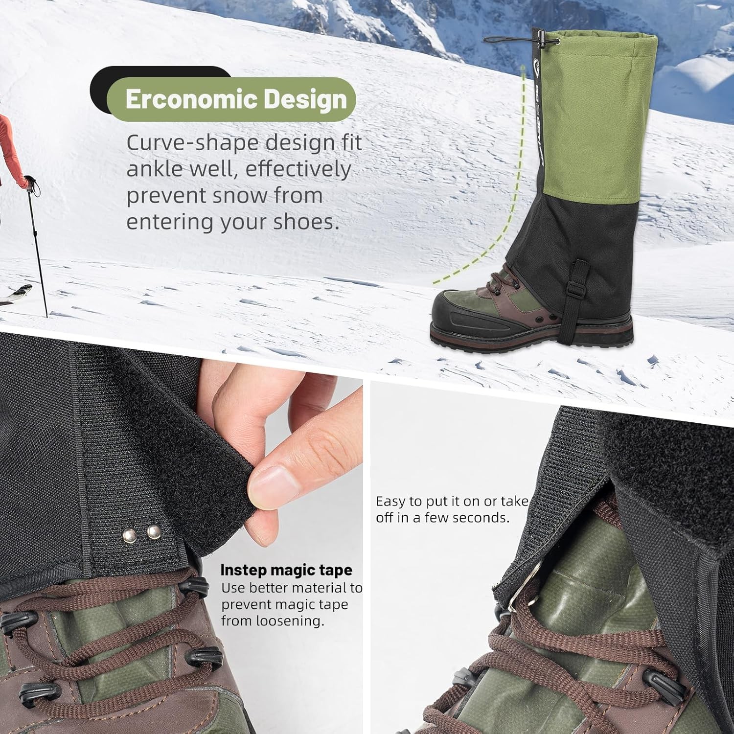 Leg Gaiters – Waterproof and Adjustable Snow Boot Gaiters for Hiking, Walking,