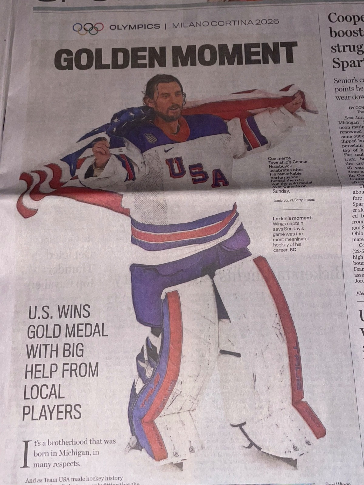 23FEB2026 TEAM USA 🇺🇸 WINS OLYMPIC GOLD RUSH DETROIT NEWS FULL PAPER HOCKEY