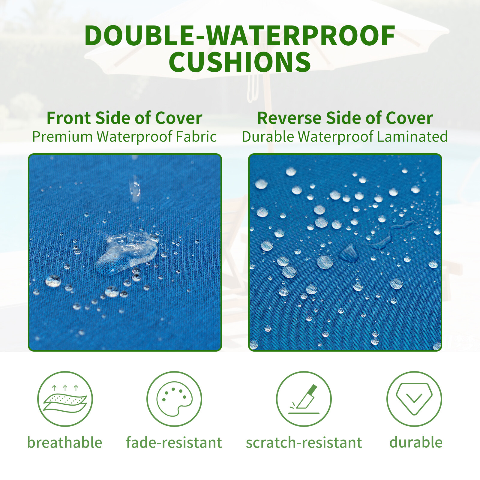 NAIZEA Chaise Lounge Cushions Outdoor Set of 2 Waterproof with Removable Cover