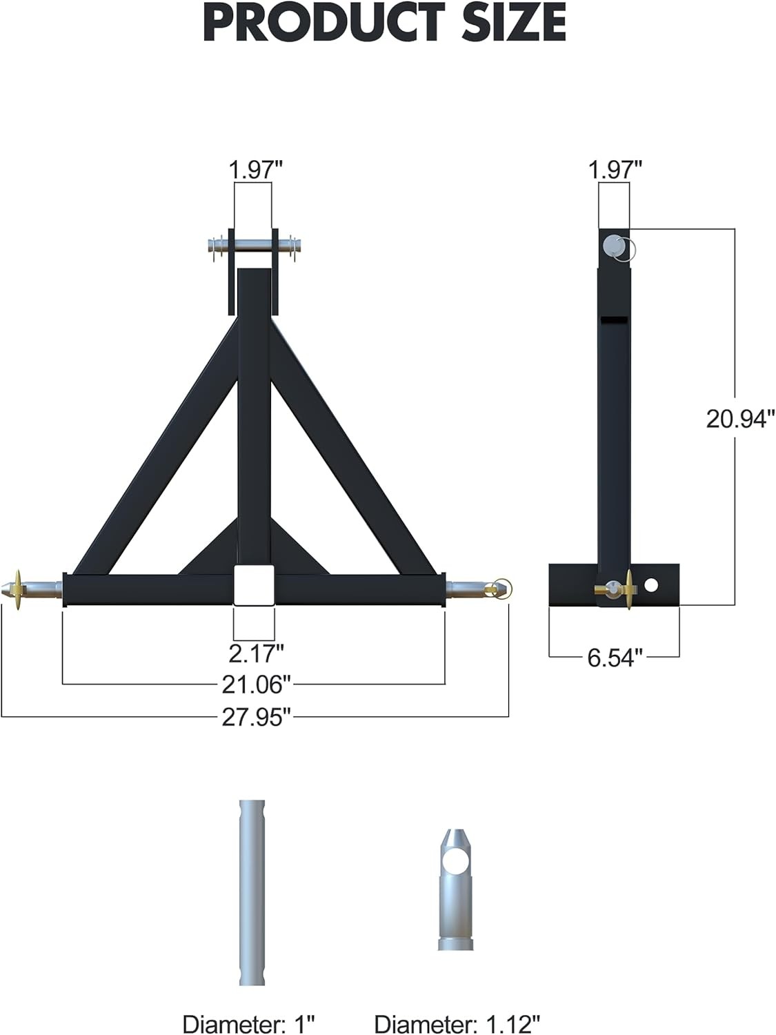 3 Point 2'' Trailer Receiver Hitch Tow Drawbar Category 1 Tractor Adapter