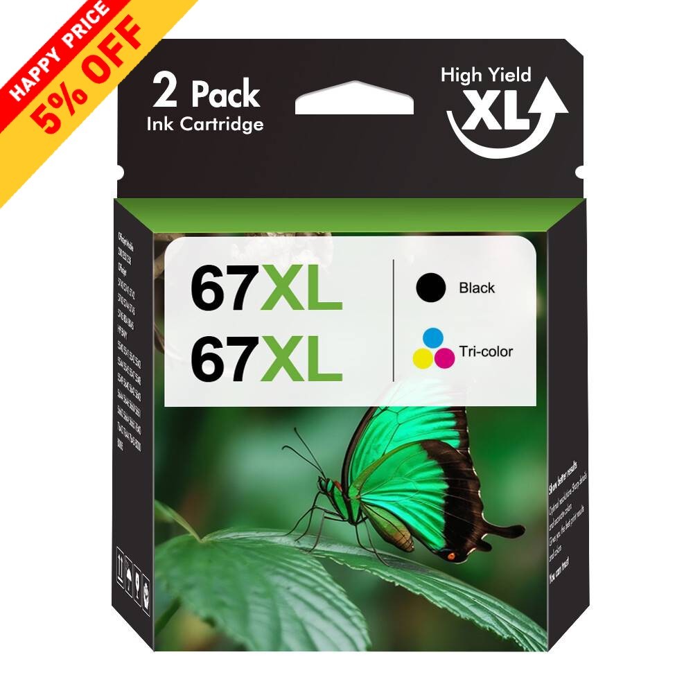 67XL Ink Cartridge for HP 67 Ink Deskjet 2700e 2752e 2755e 4155e Envy 6055e 6455