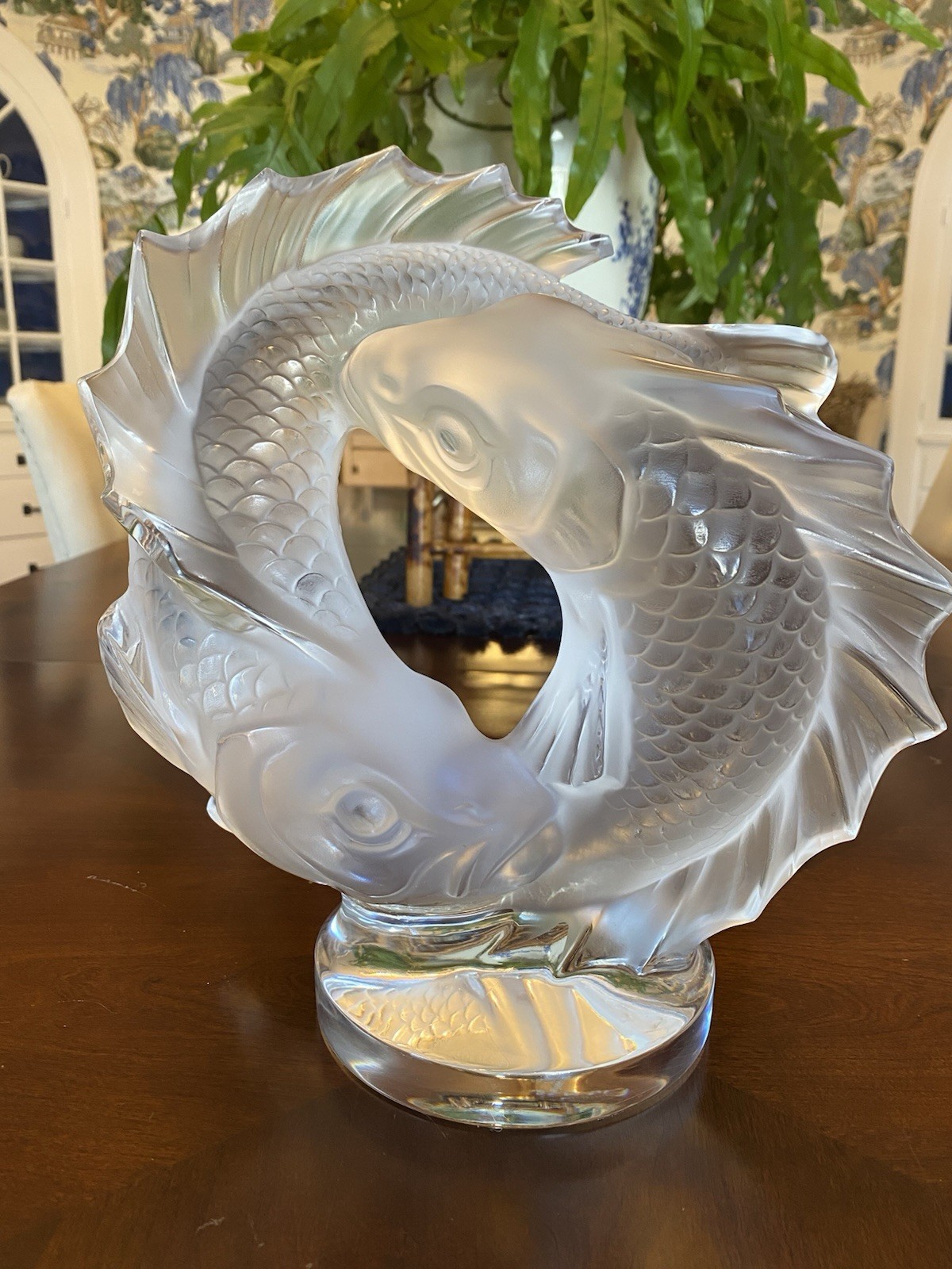 Lalique Crystal Large 11” Double Fish Deux Poisson Sculpture signed excellent