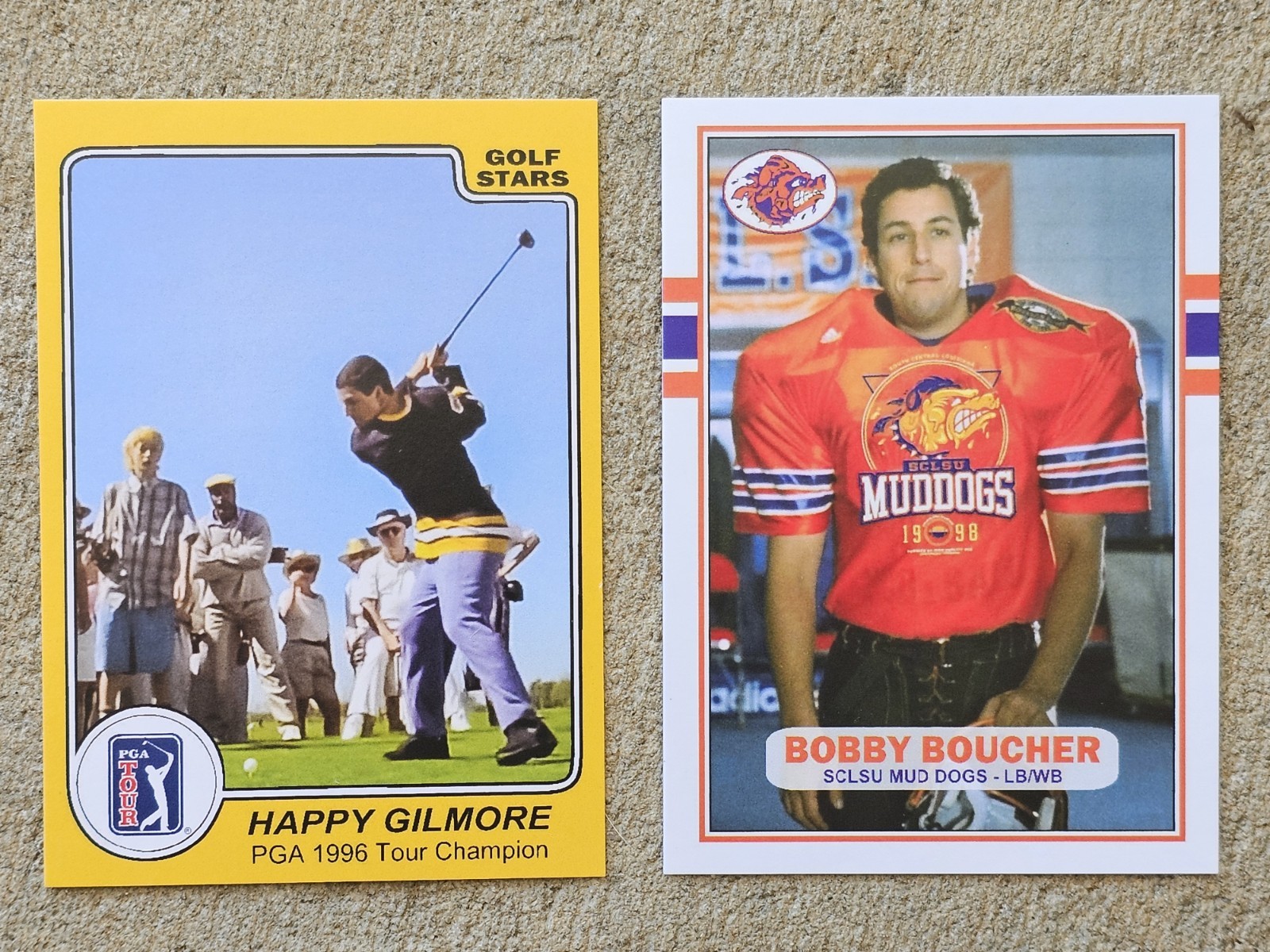 2x ADAM SANDLER CUSTOM TRADING CARDS (BOBBY BOUCHER WATERBOY & HAPPY GILMORE)