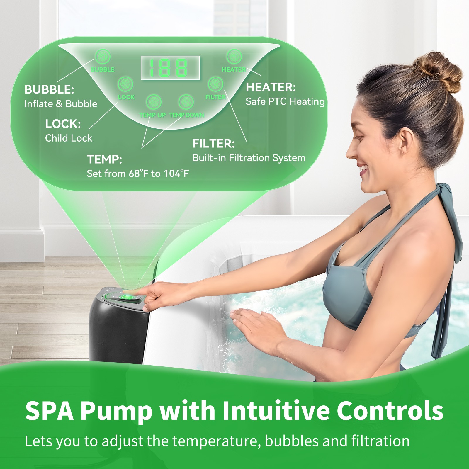 Meulbaty Inflatable Spa 4-6 Pers Hot Tub 240 Gal with 130 Air Jets, 73”X73”X25”