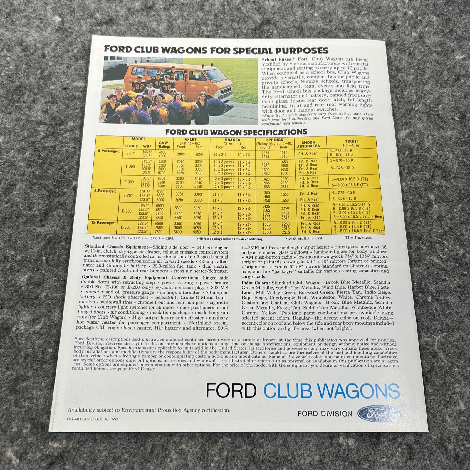 Original 1974 FORD CLUB WAGONS DEALER SALES BROCHURE BOOKLET-8 PAGES