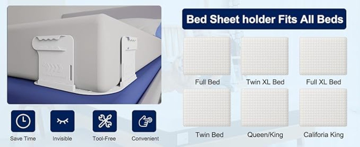 Heavy Duty Bed Sheet Holder Clips 4PCS White Plastic Corner Fastener Fits All