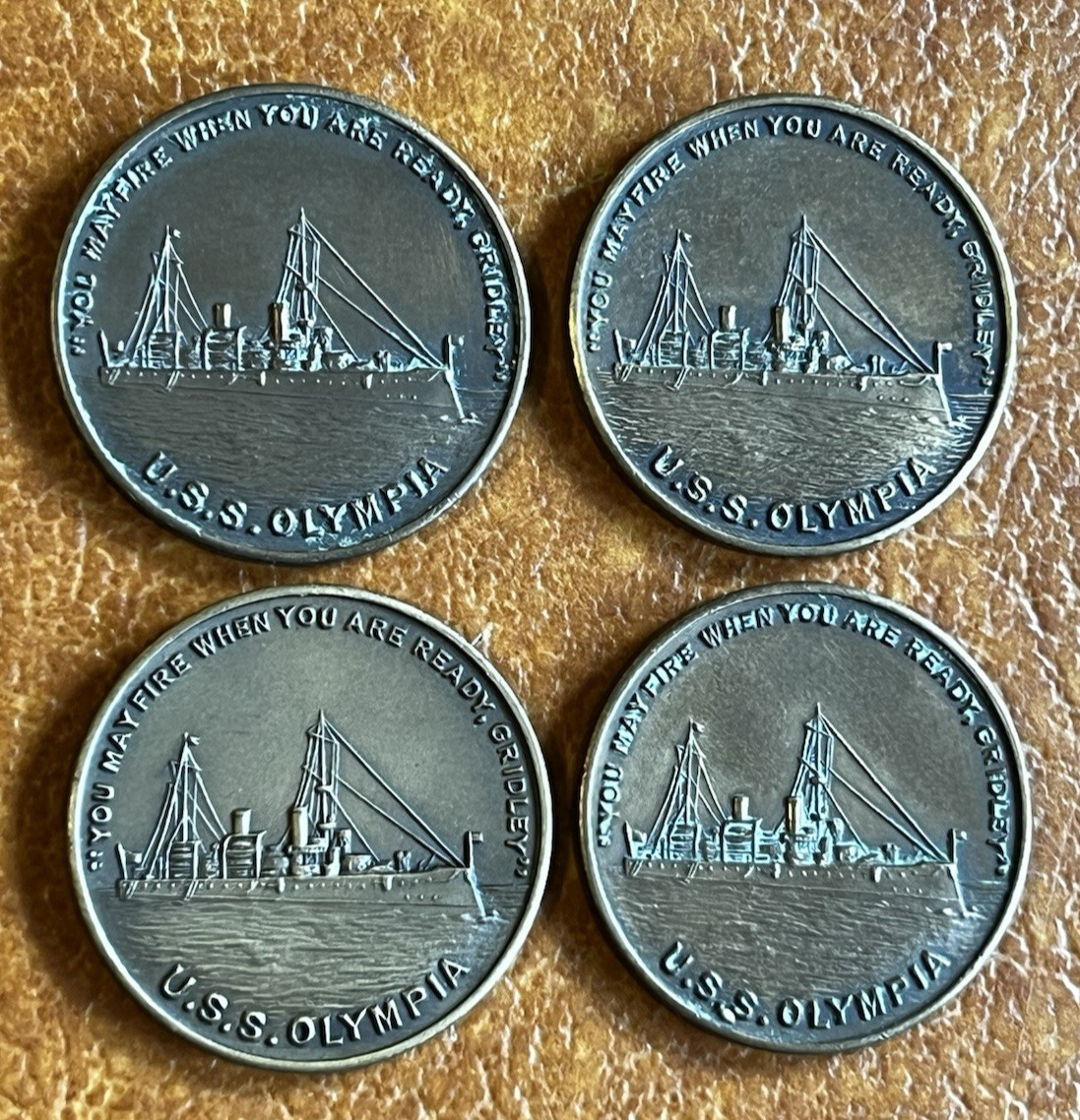 (1) ONE Original Vintage USS Olympia Coin Made From Dewey's Flagship Propeller