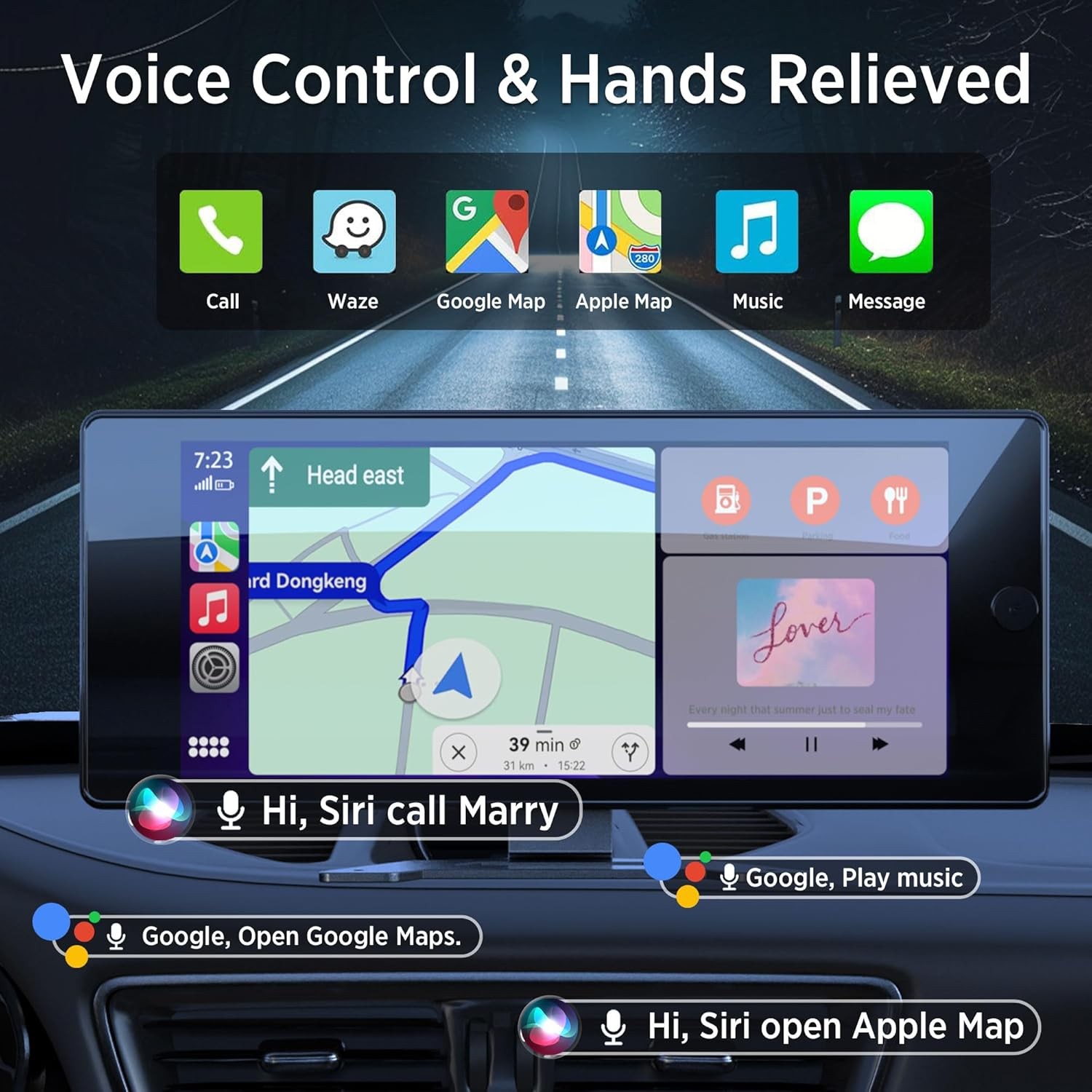 Wireless CarPlay Screen 10.36" for Car & 4K 4CH Dash Cam with Android Auto