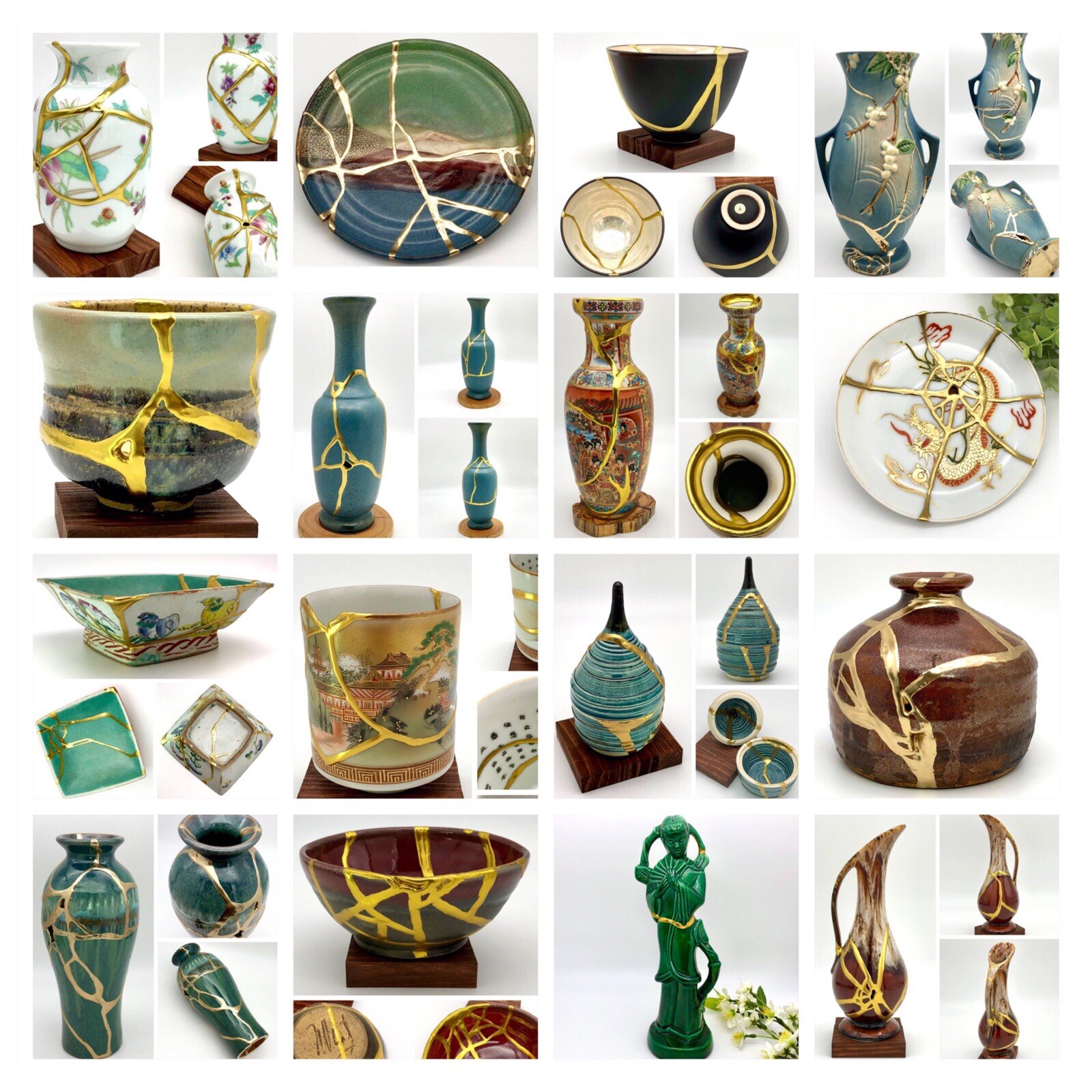 Kintsugi Vase Striped Black Pottery Gold Crack Art Personal Growth Gift